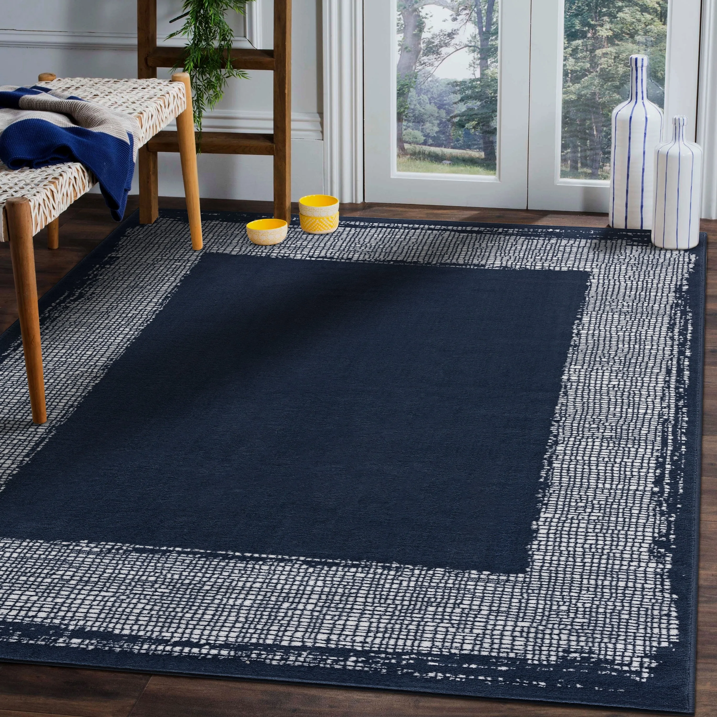 Beverly Rug Modern Border Indoor Area Rug with Jute Backing for Living Room. Kitchen. Bedroom