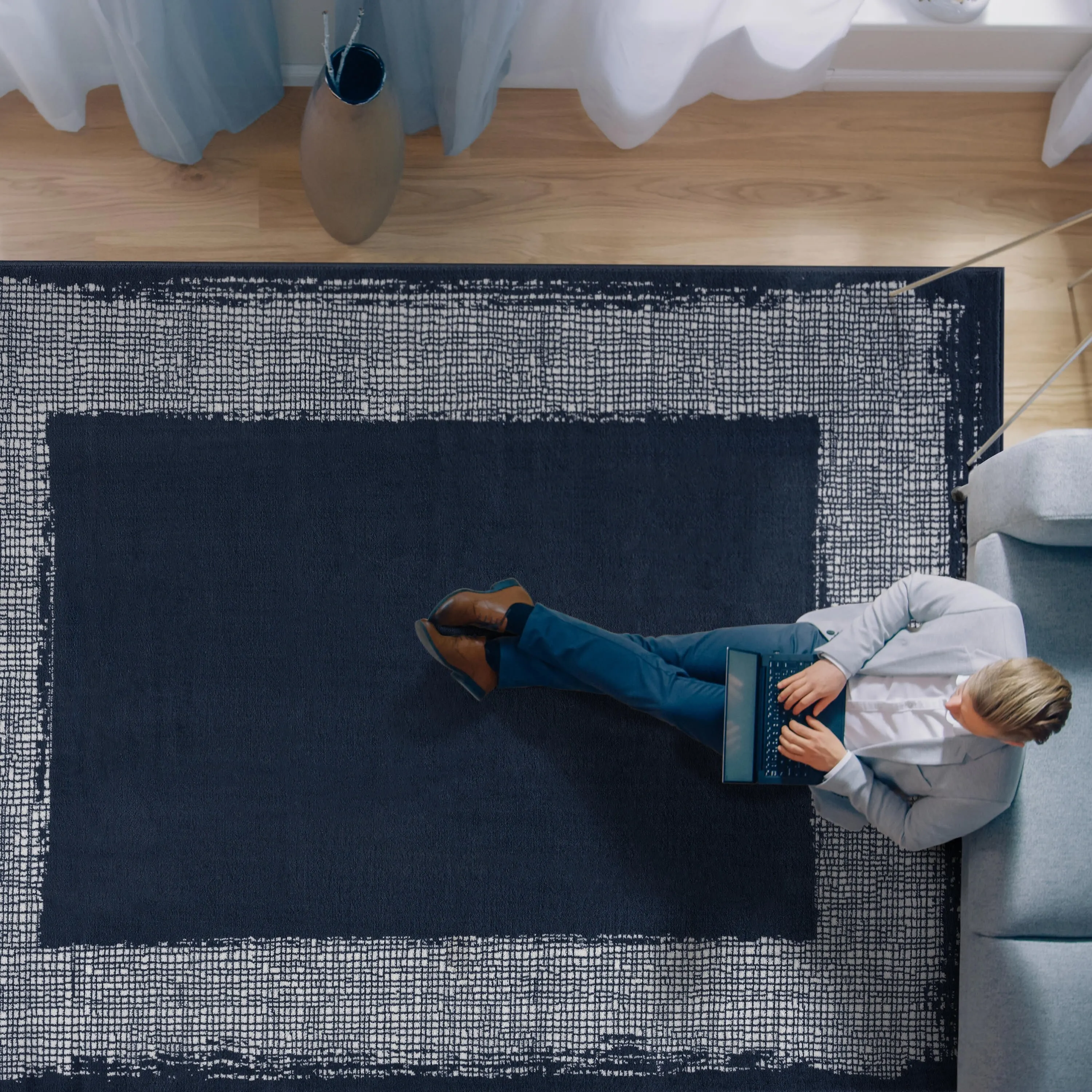 Beverly Rug Modern Border Indoor Area Rug with Jute Backing for Living Room. Kitchen. Bedroom