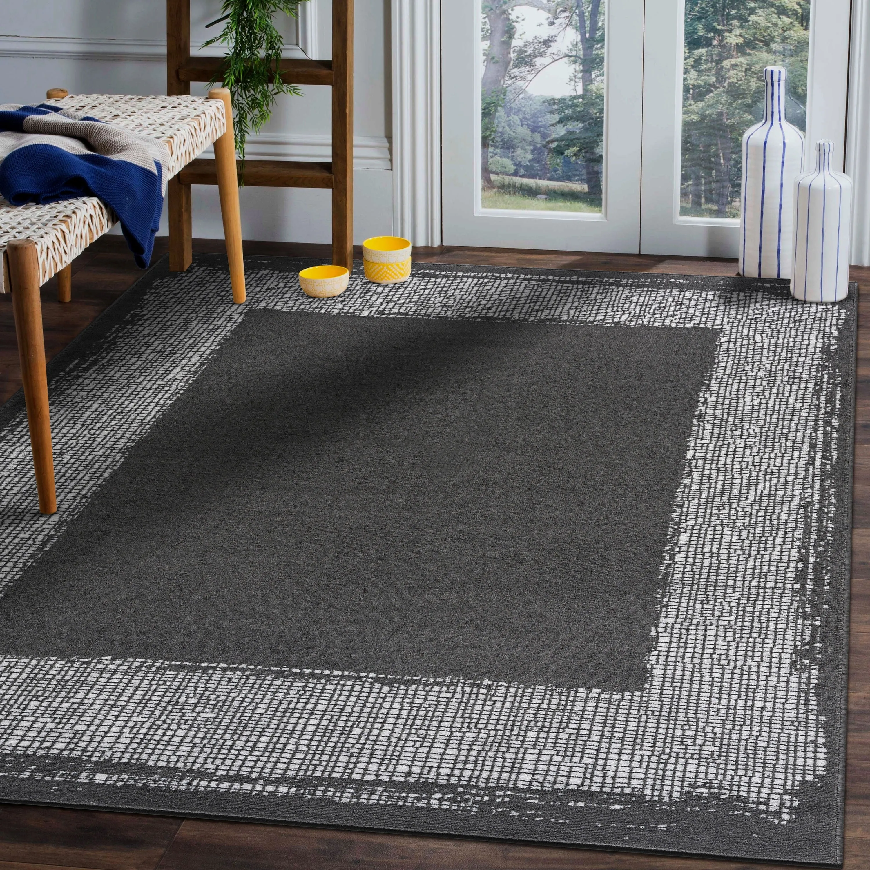 Beverly Rug Modern Border Indoor Area Rug with Jute Backing for Living Room. Kitchen. Bedroom