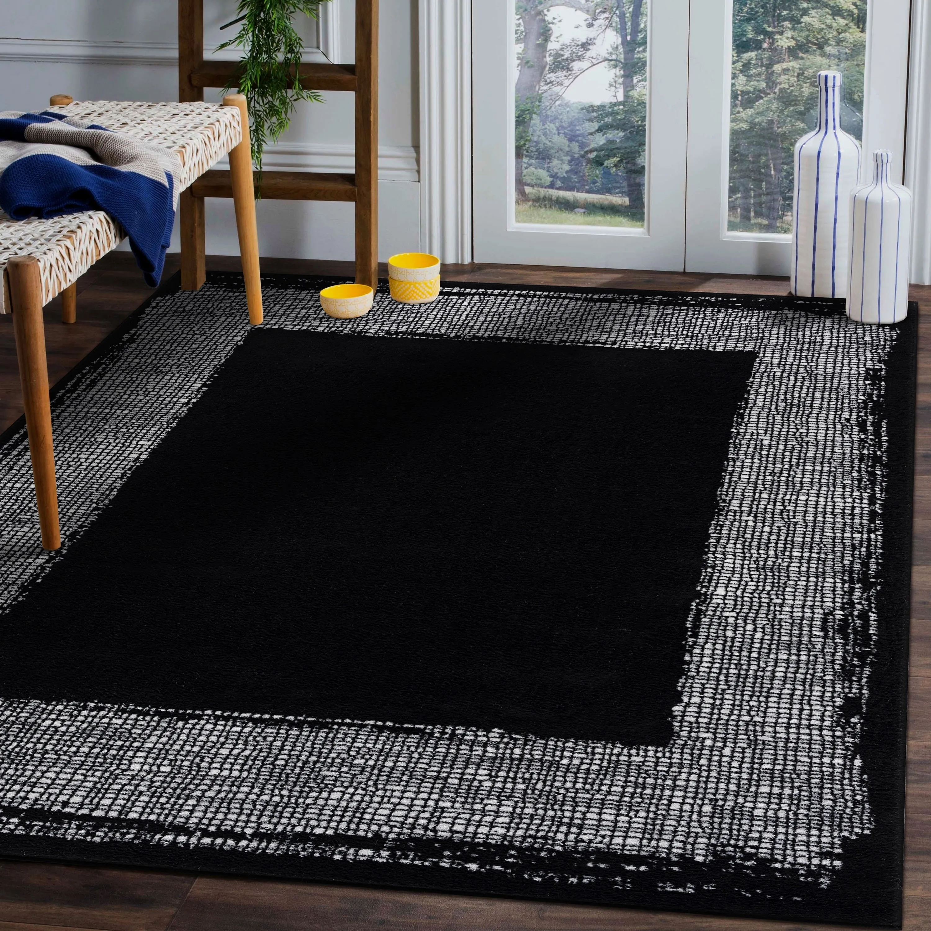 Beverly Rug Modern Border Indoor Area Rug with Jute Backing for Living Room. Kitchen. Bedroom