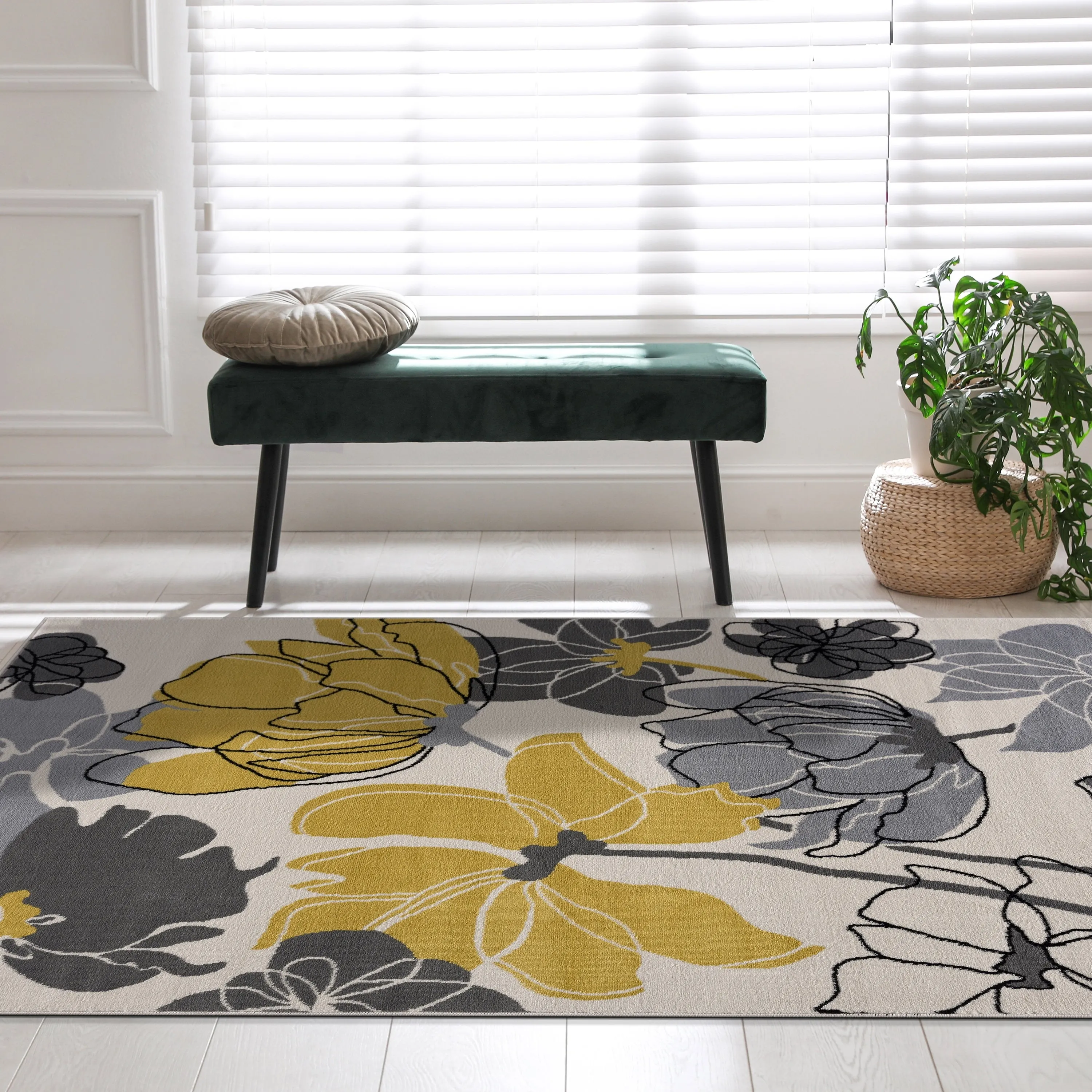 Beverly Rug Modern Multicolor Floral Indoor Area Rug with Jute Backing