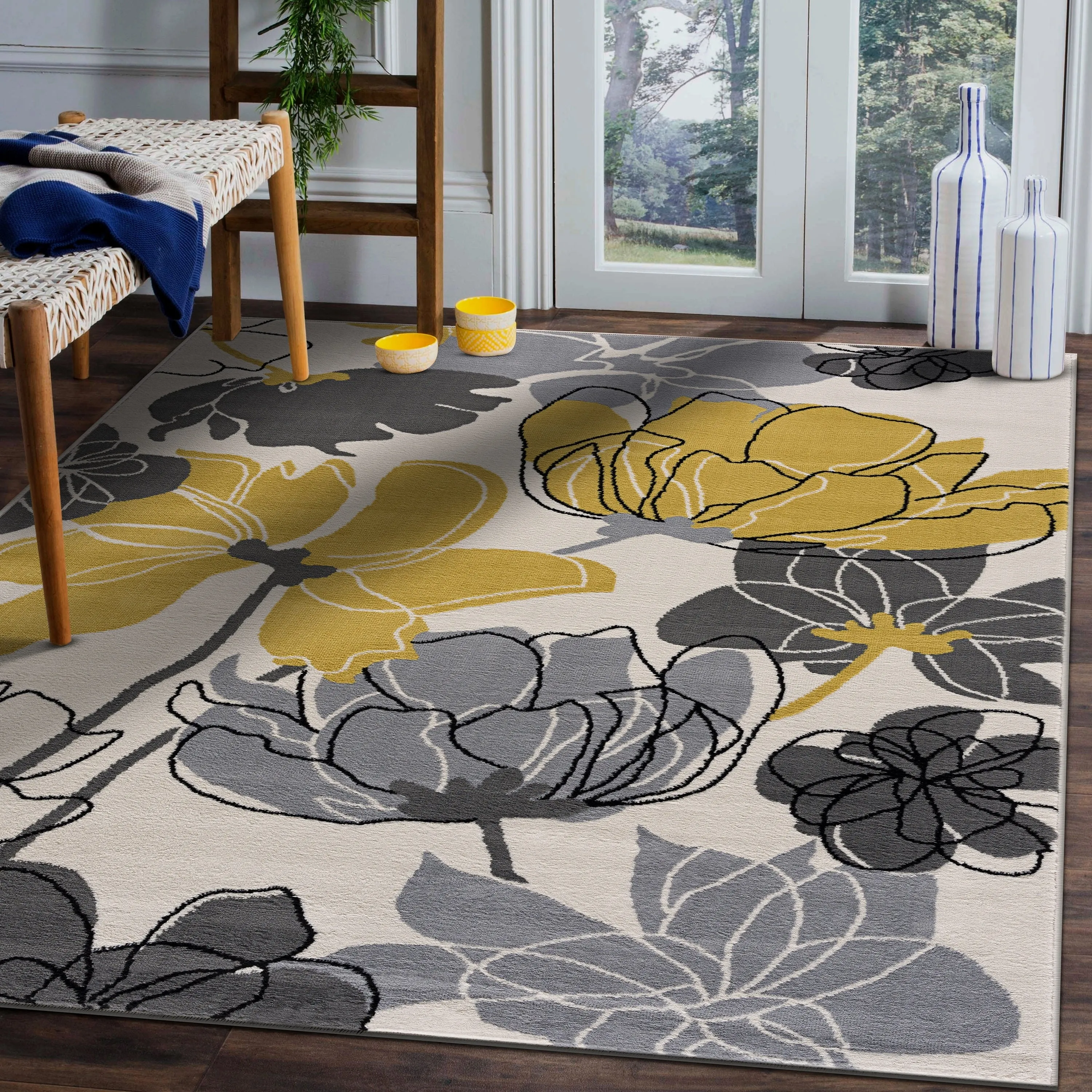 Beverly Rug Modern Multicolor Floral Indoor Area Rug with Jute Backing