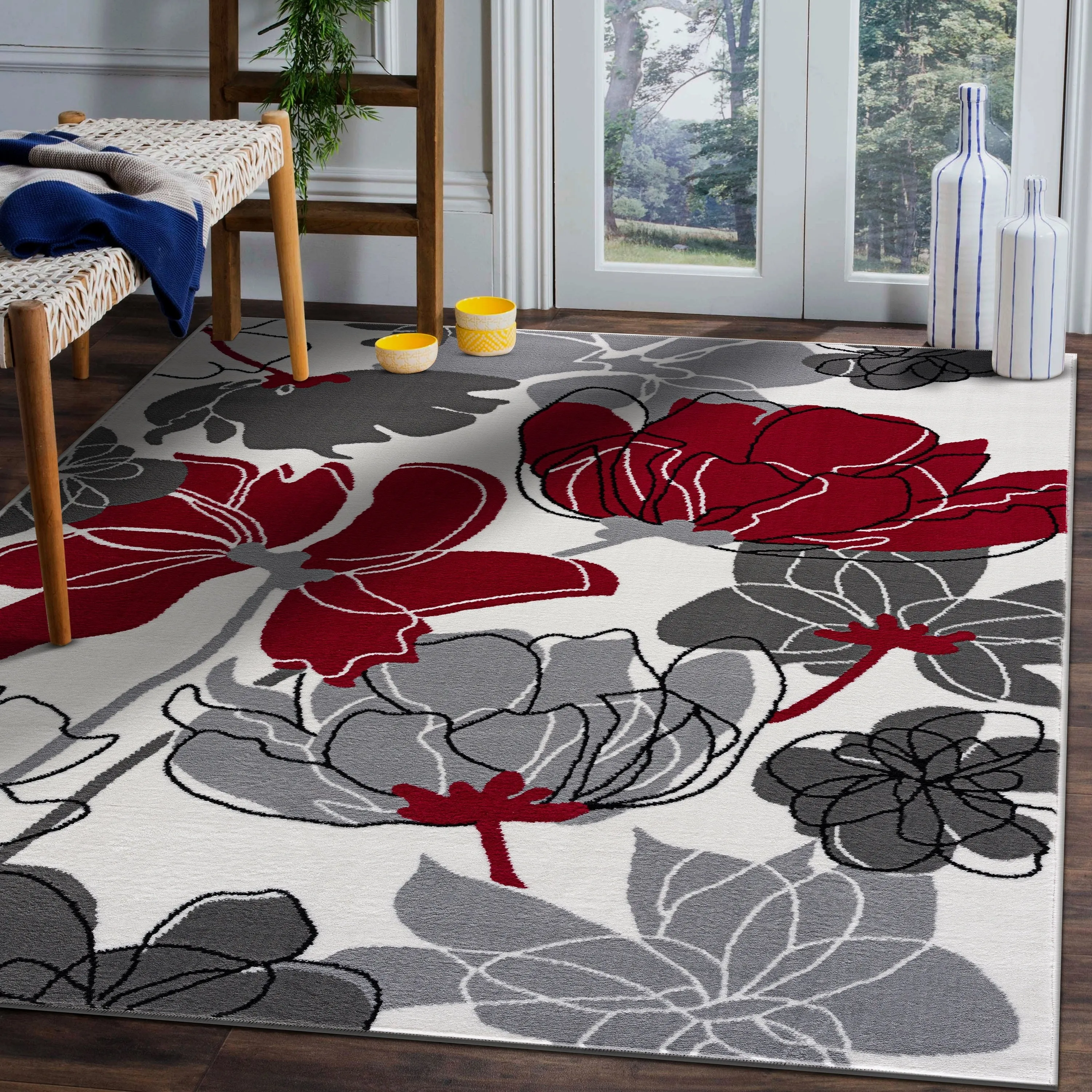 Beverly Rug Modern Multicolor Floral Indoor Area Rug with Jute Backing