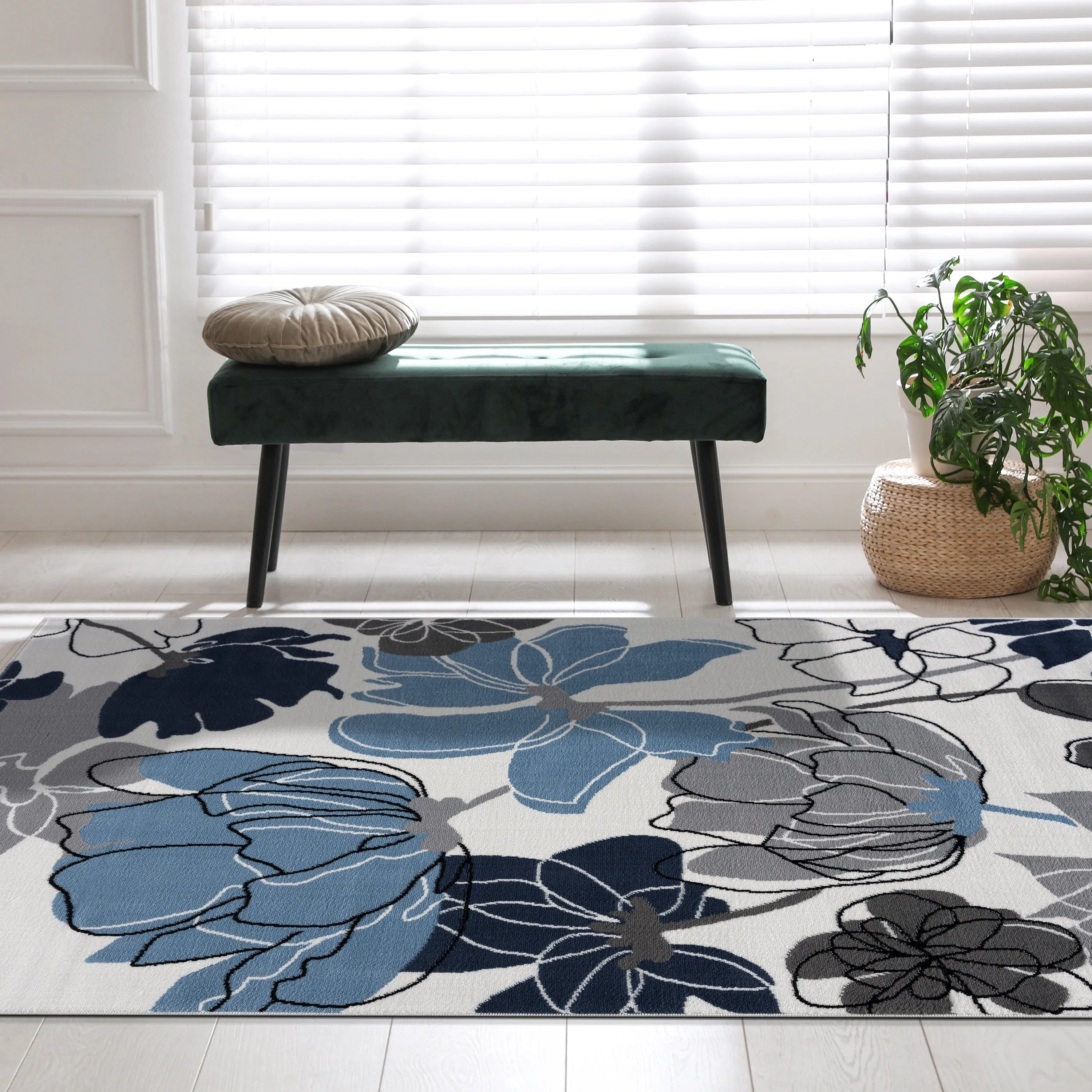 Beverly Rug Modern Multicolor Floral Indoor Area Rug with Jute Backing