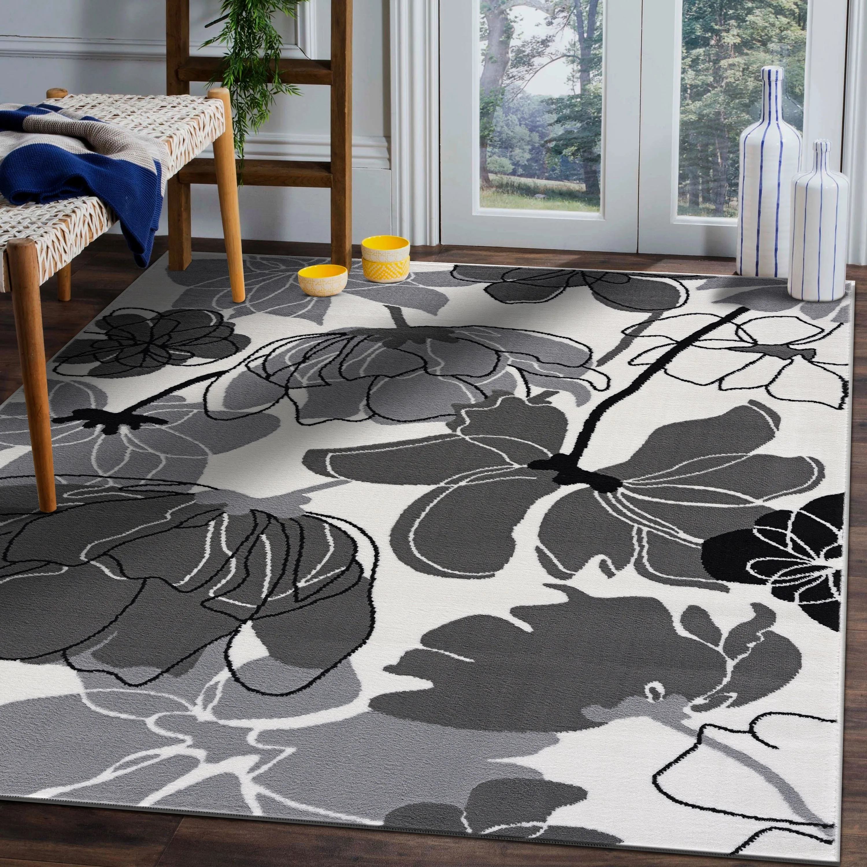 Beverly Rug Modern Multicolor Floral Indoor Area Rug with Jute Backing