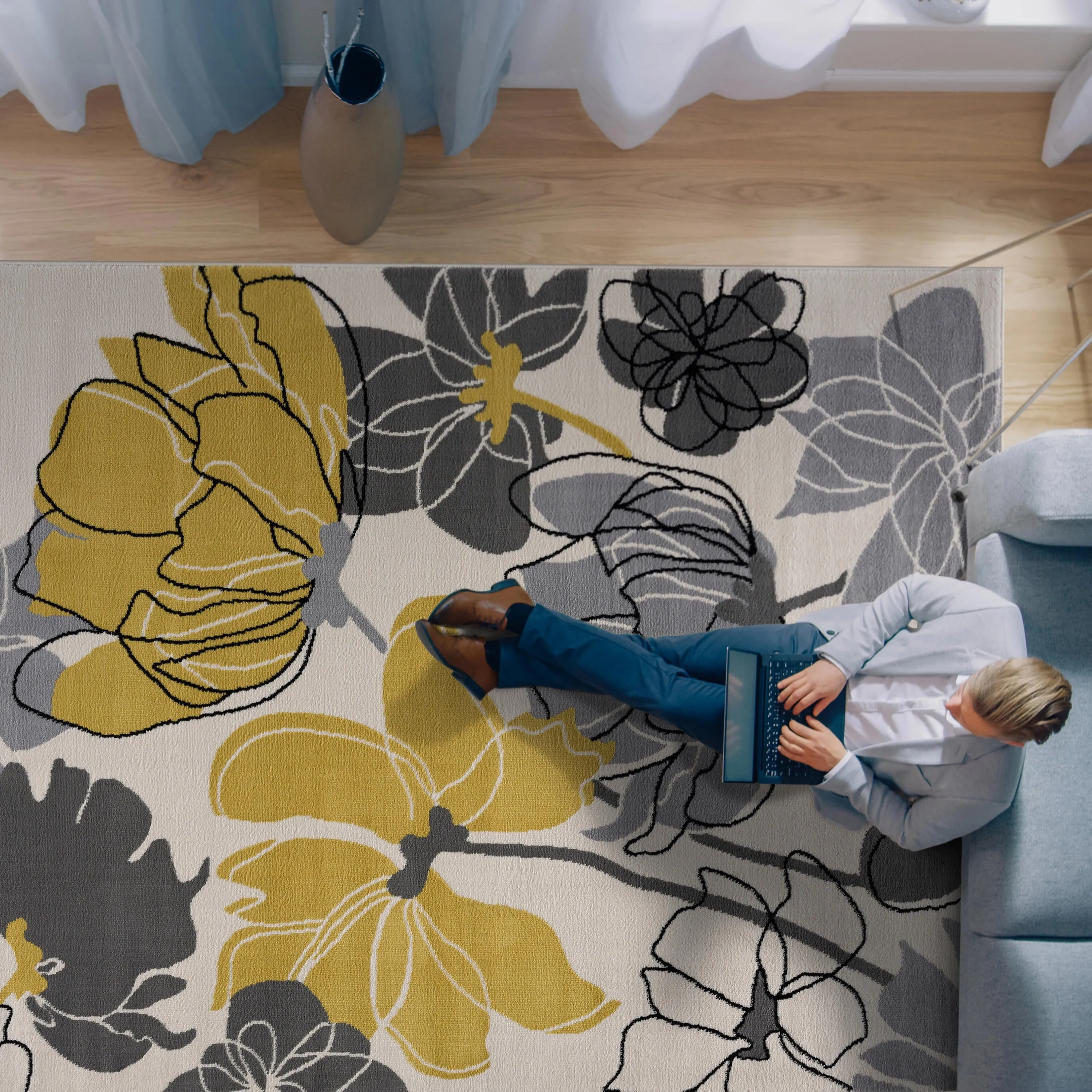 Beverly Rug Modern Multicolor Floral Indoor Area Rug with Jute Backing