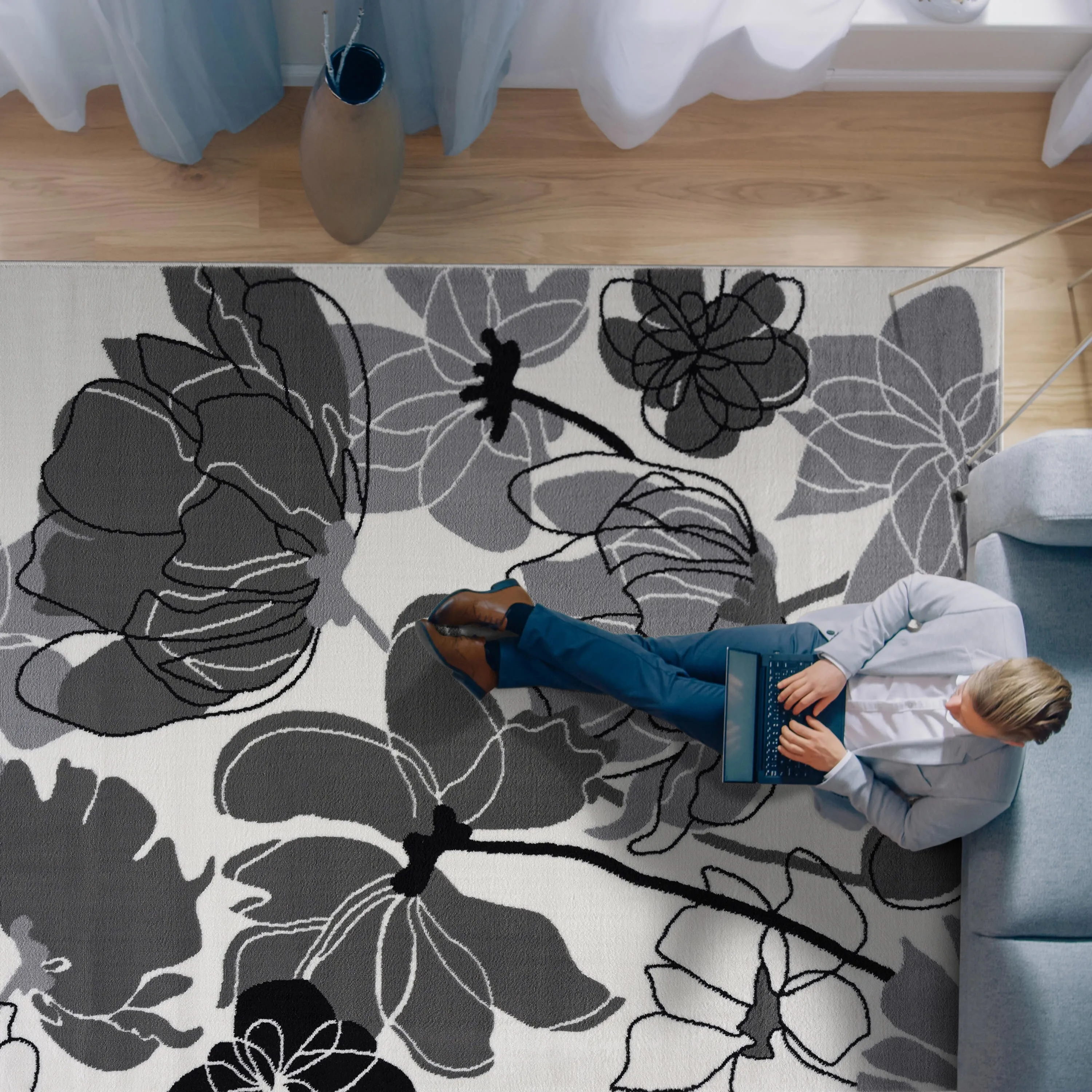 Beverly Rug Modern Multicolor Floral Indoor Area Rug with Jute Backing
