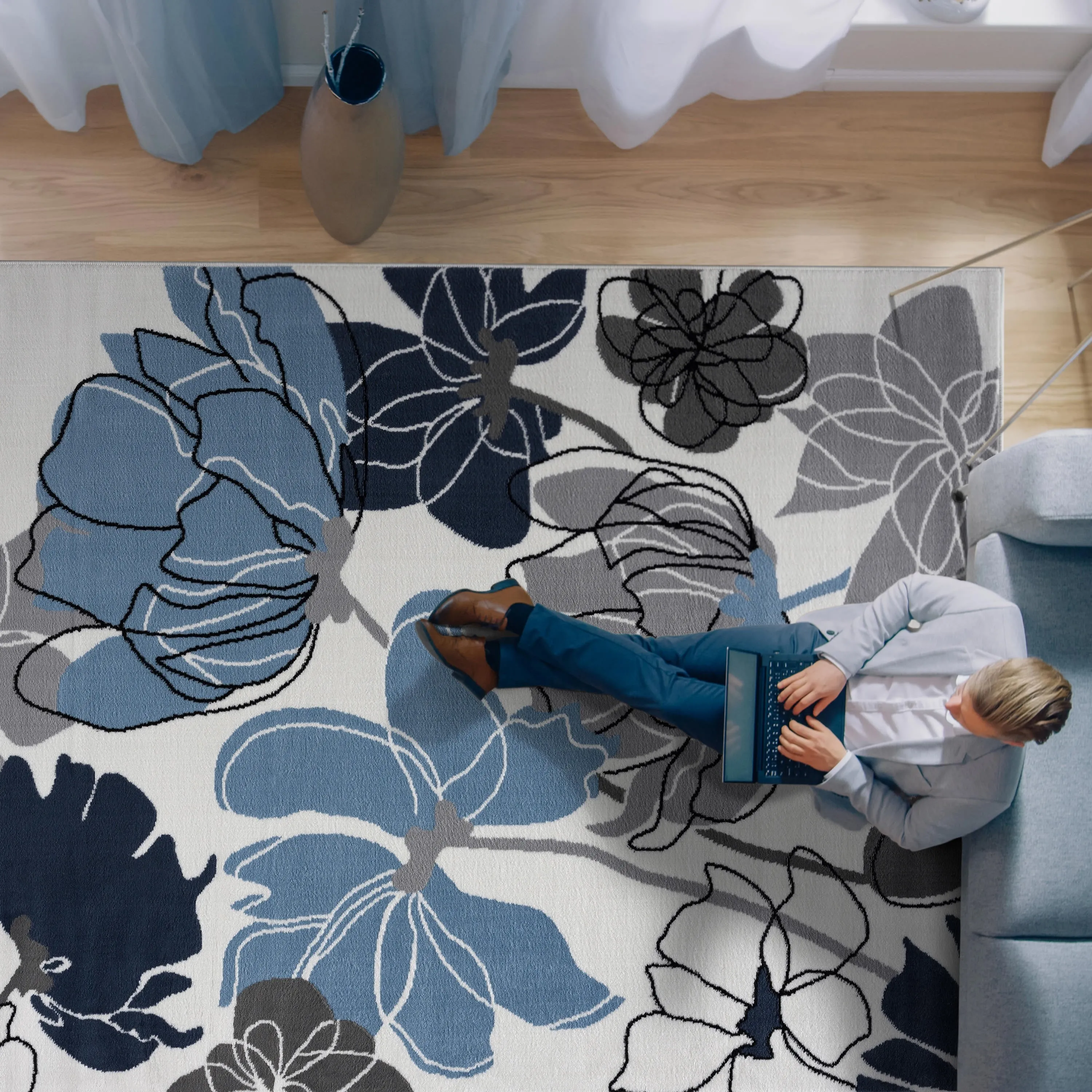 Beverly Rug Modern Multicolor Floral Indoor Area Rug with Jute Backing