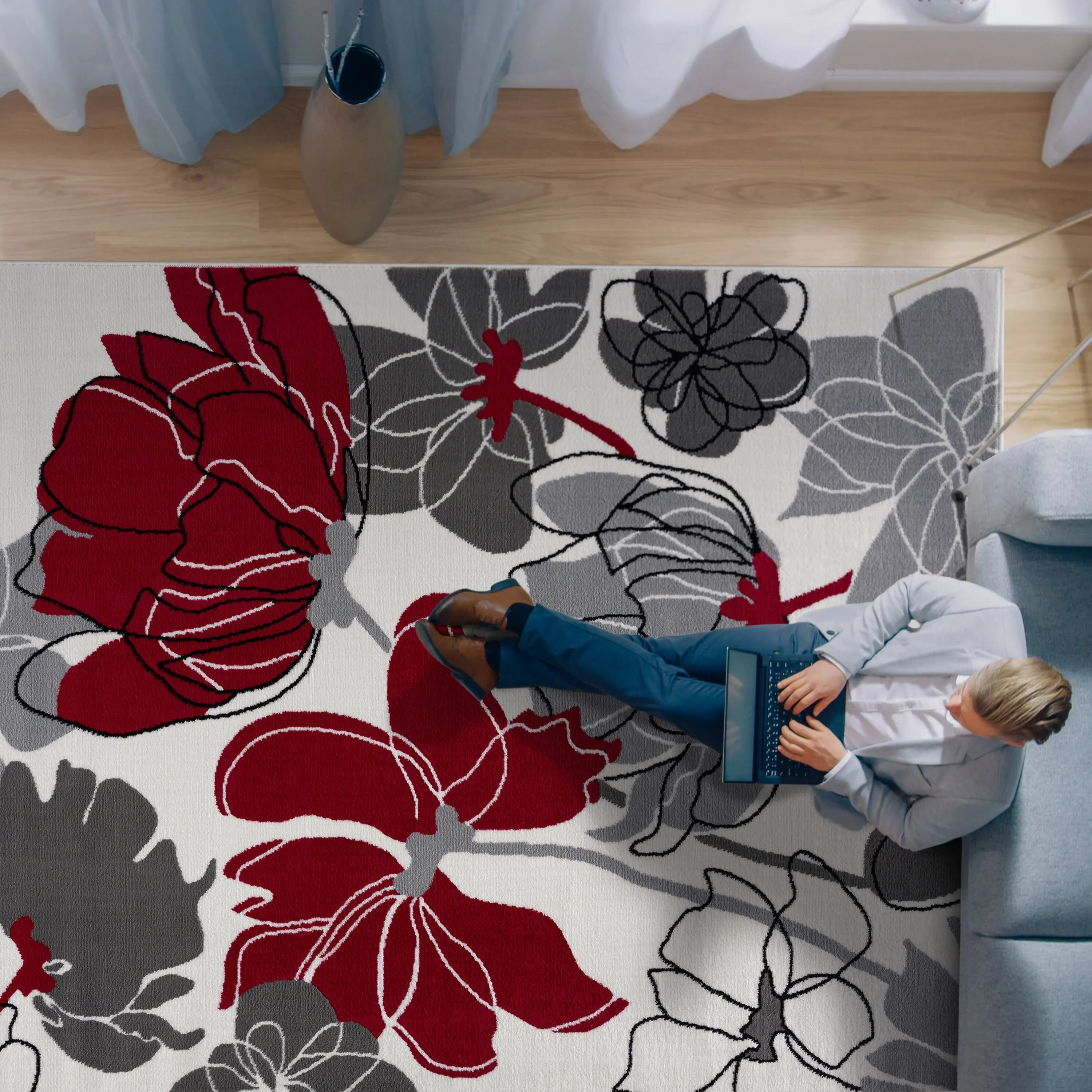 Beverly Rug Modern Multicolor Floral Indoor Area Rug with Jute Backing