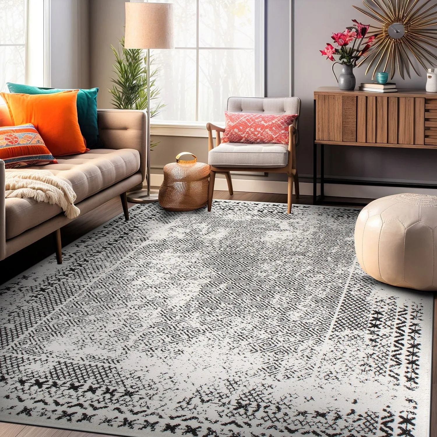 Bohemian Distressed Border Area Rug
