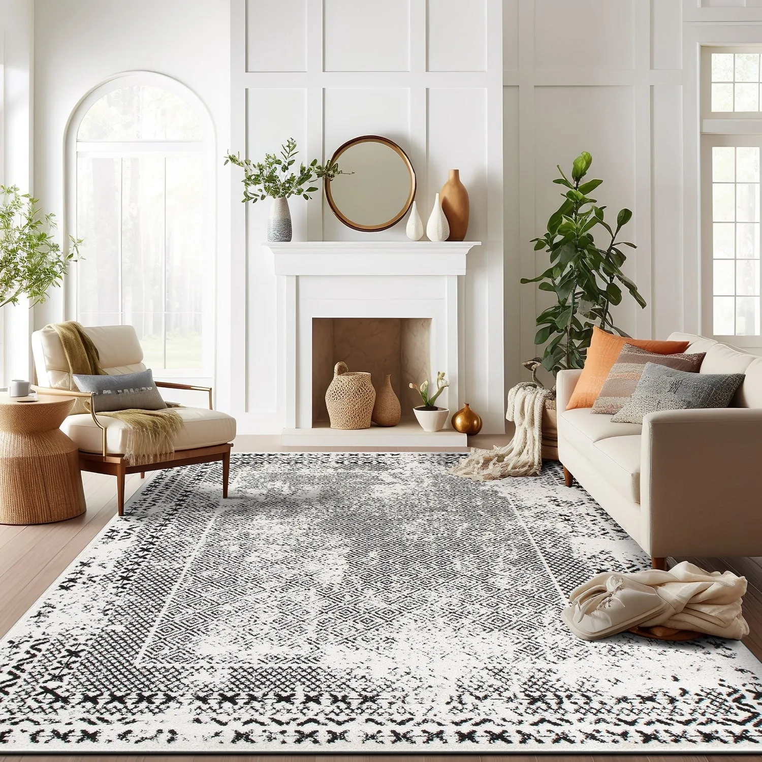 Bohemian Distressed Border Area Rug