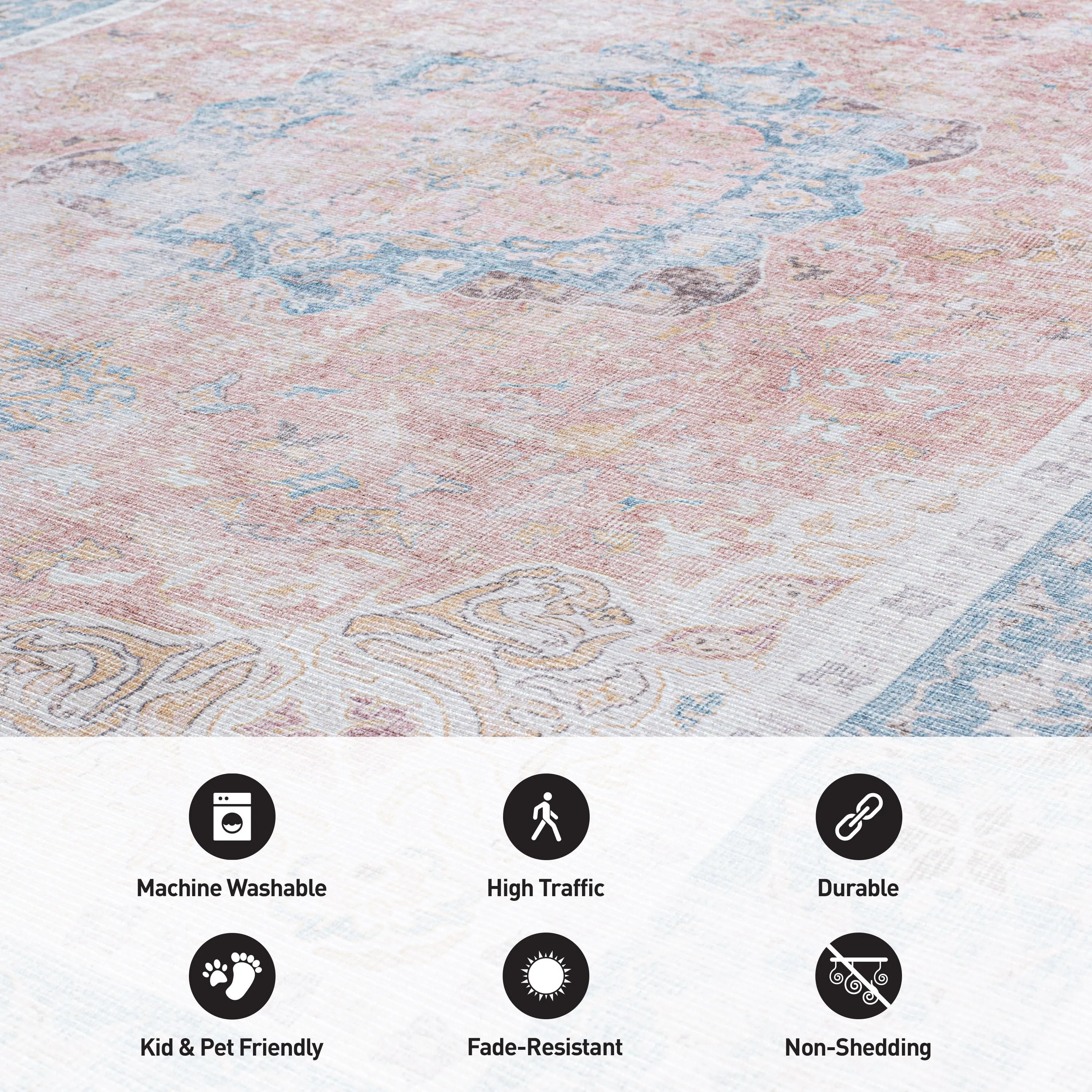 Bohemian Distressed Machine Washable Area Rug