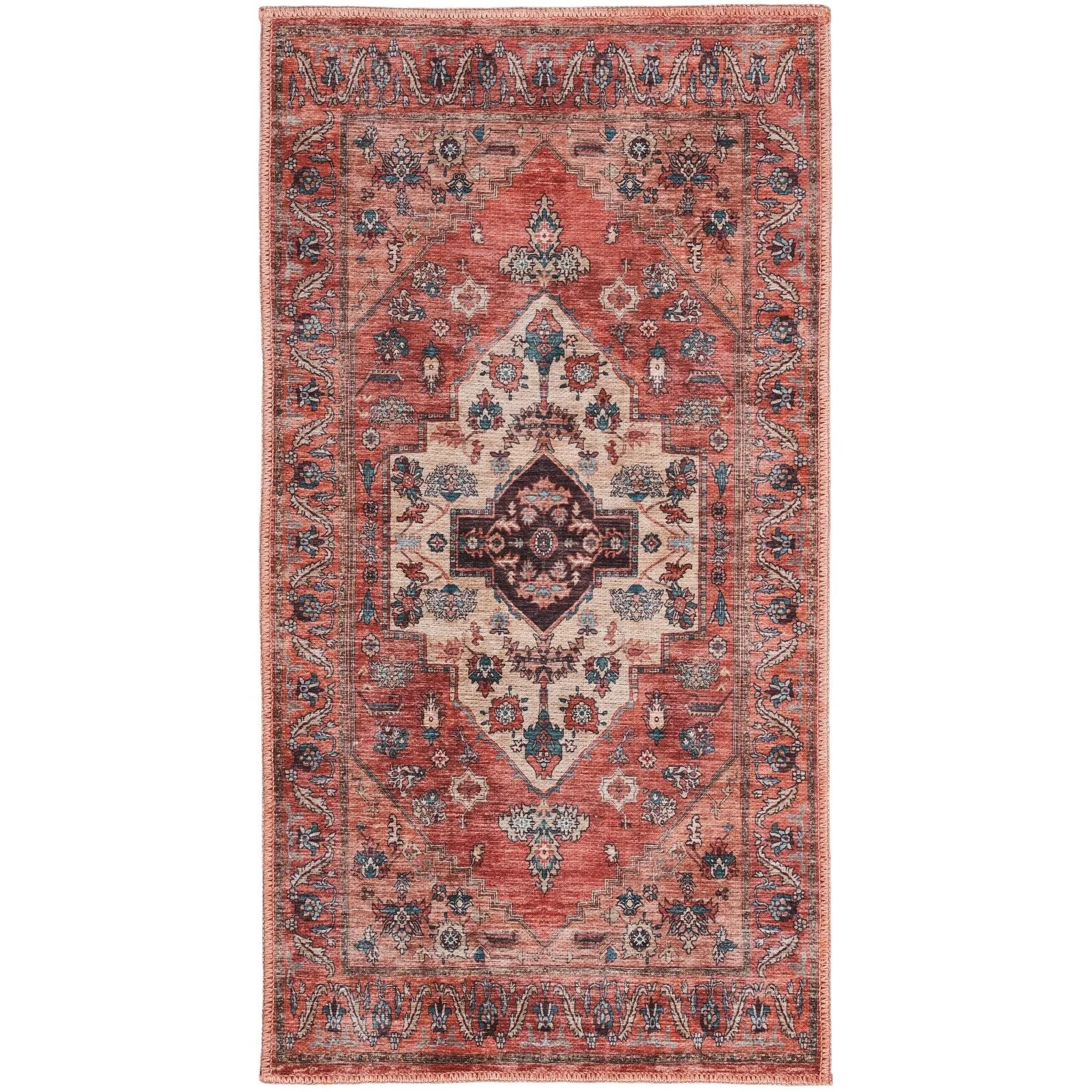 Brilliance Machine Washable Persian Medallion Area Rug