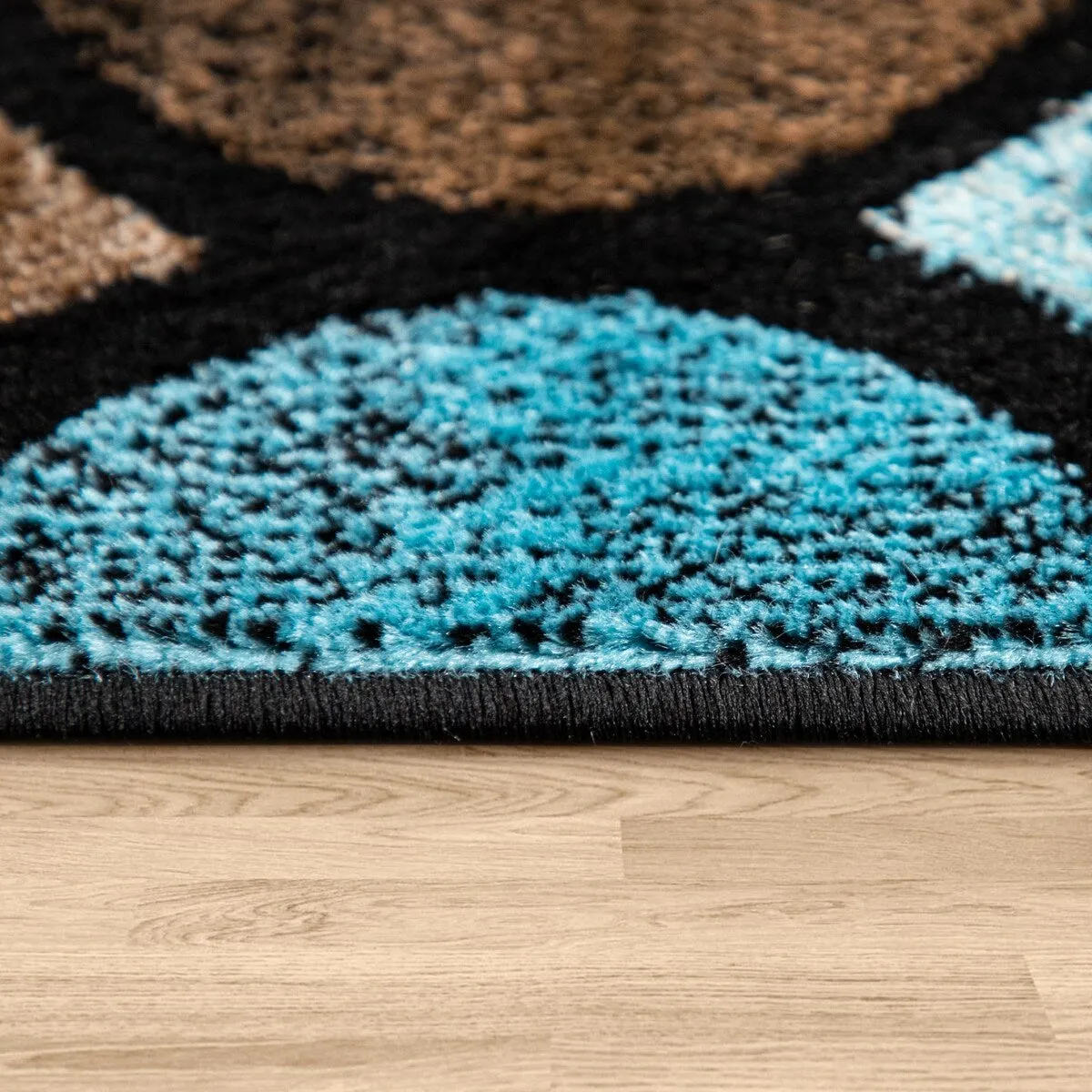 Brown Blue Area Rug with Modern Moroccan Pattern for Living Room