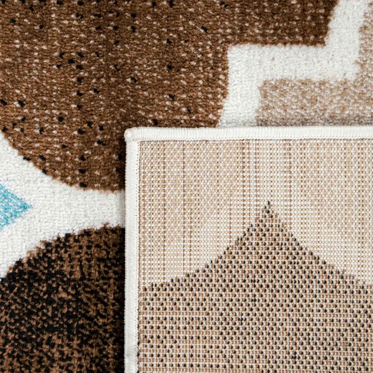 Brown Blue Area Rug with Modern Moroccan Pattern for Living Room