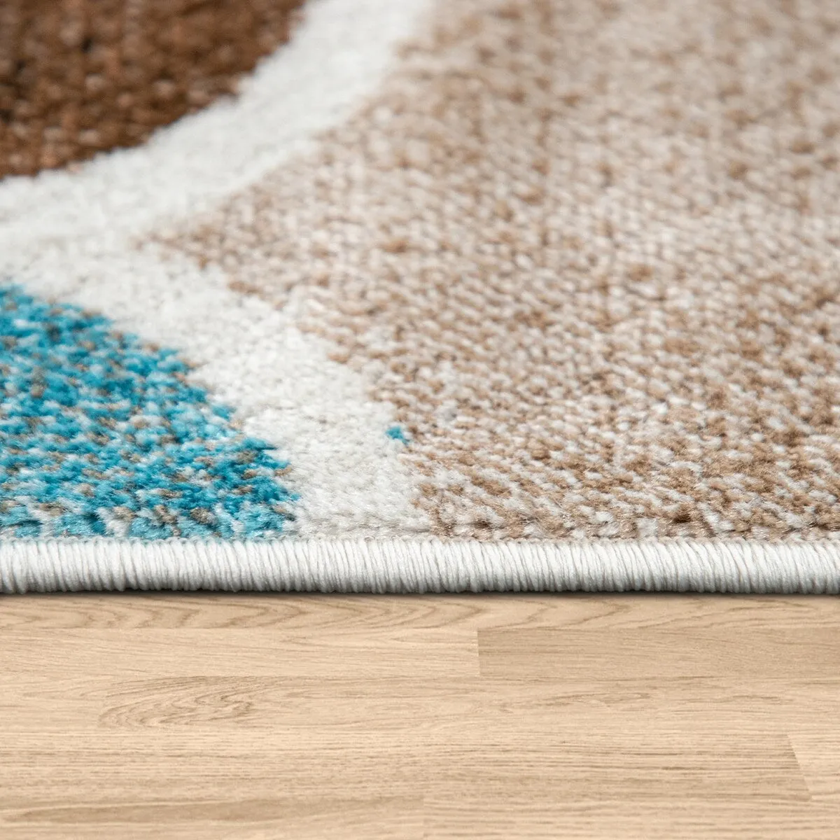 Brown Blue Area Rug with Modern Moroccan Pattern for Living Room