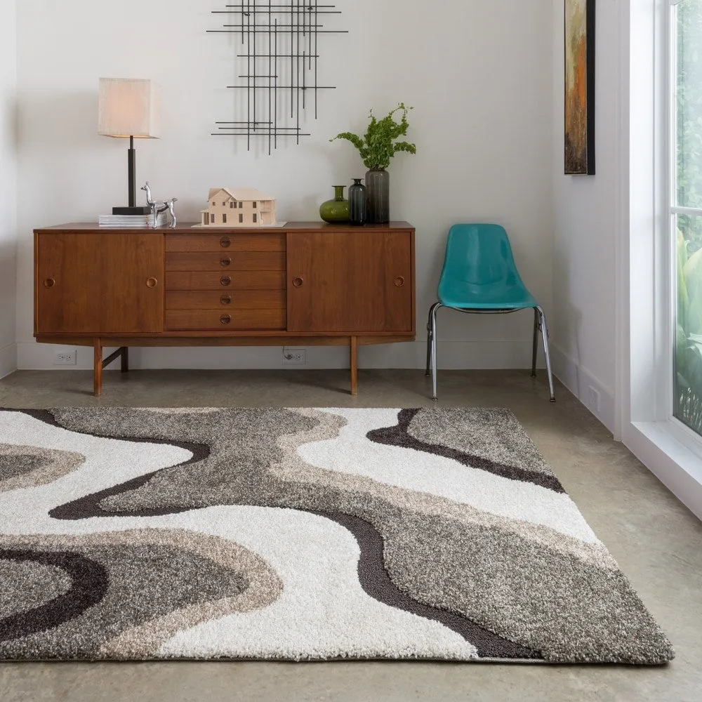Carson Carrington Drammen Modern Abstract Waves Shag Area Rug