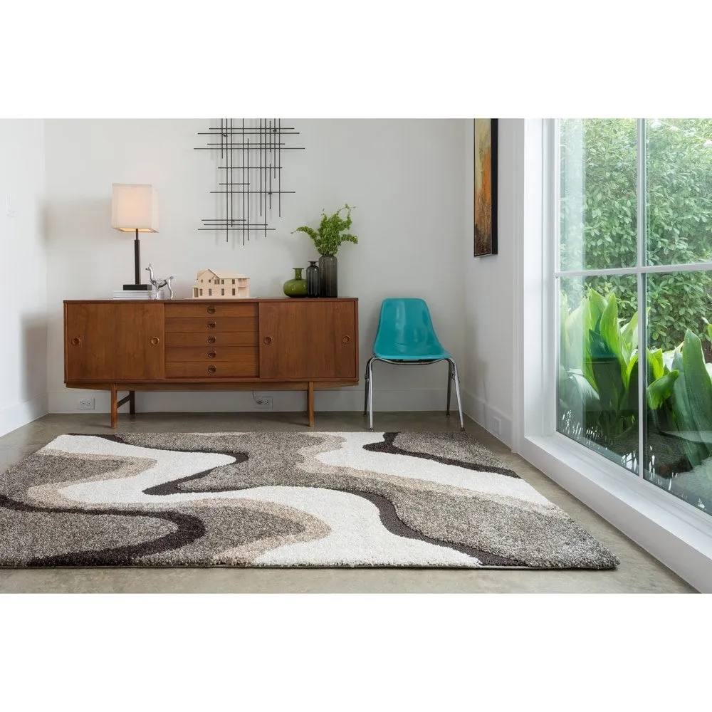 Carson Carrington Drammen Modern Abstract Waves Shag Area Rug