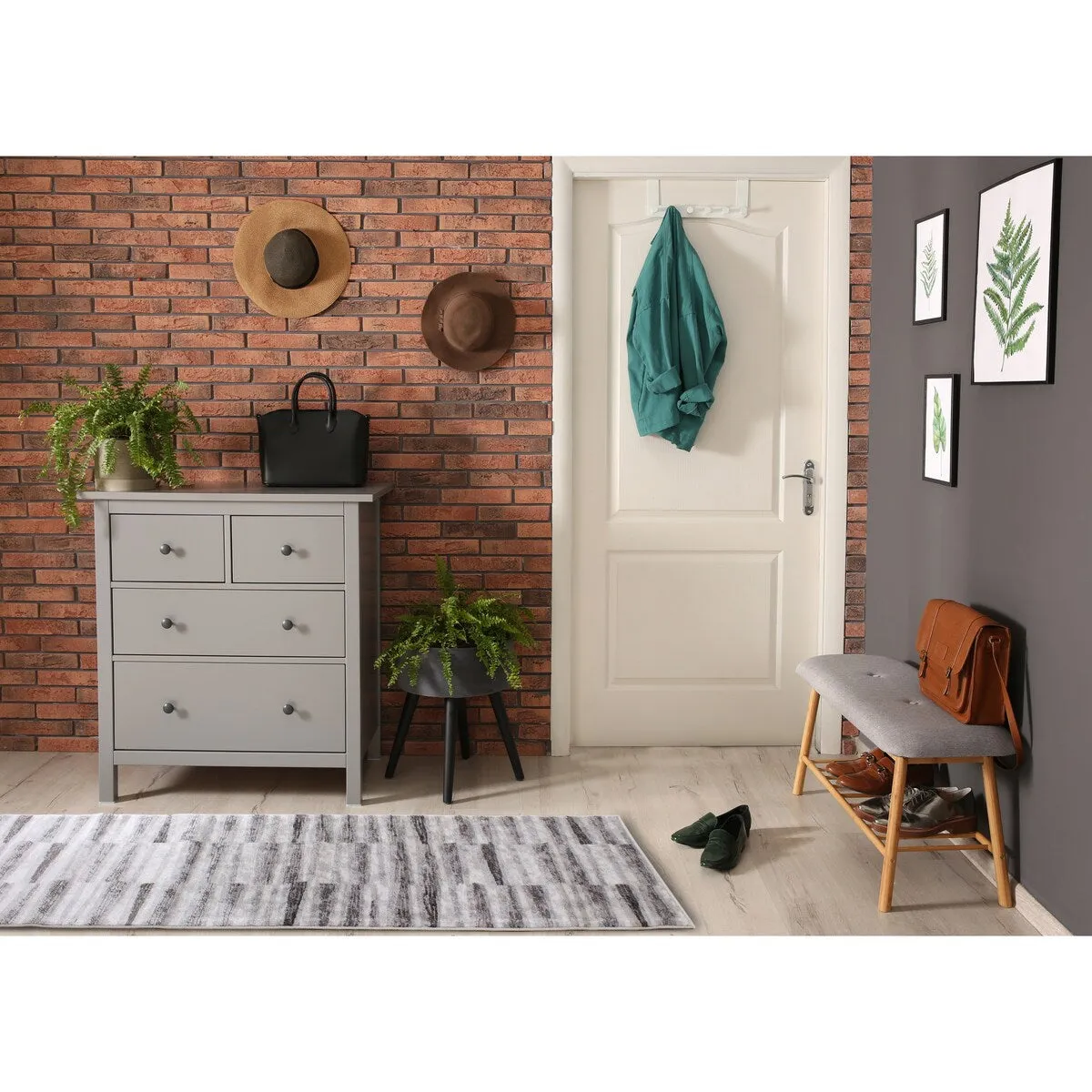 Chase Collection - Faded Grey/White Column Stripes Rug