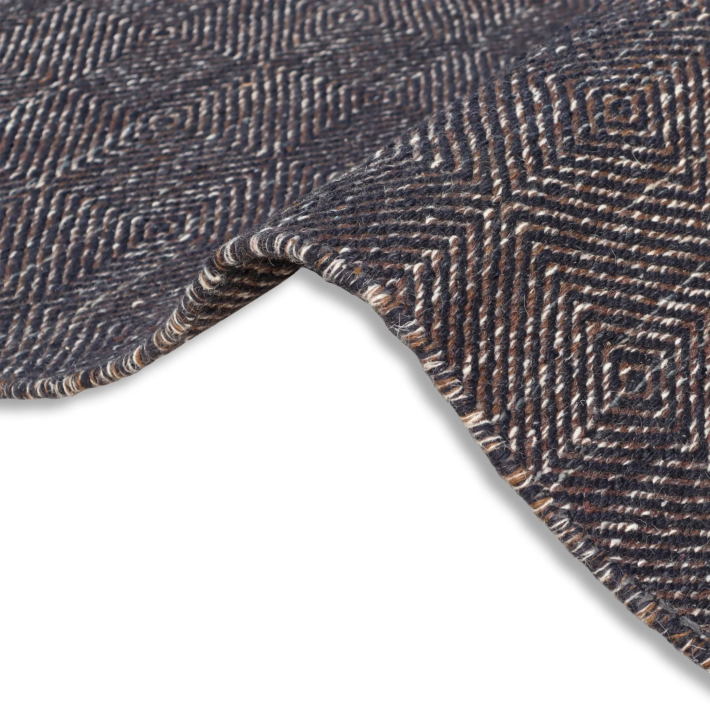 Coastal Handmade Wool Rugs Lattice Brown/Grey & White For Living Room