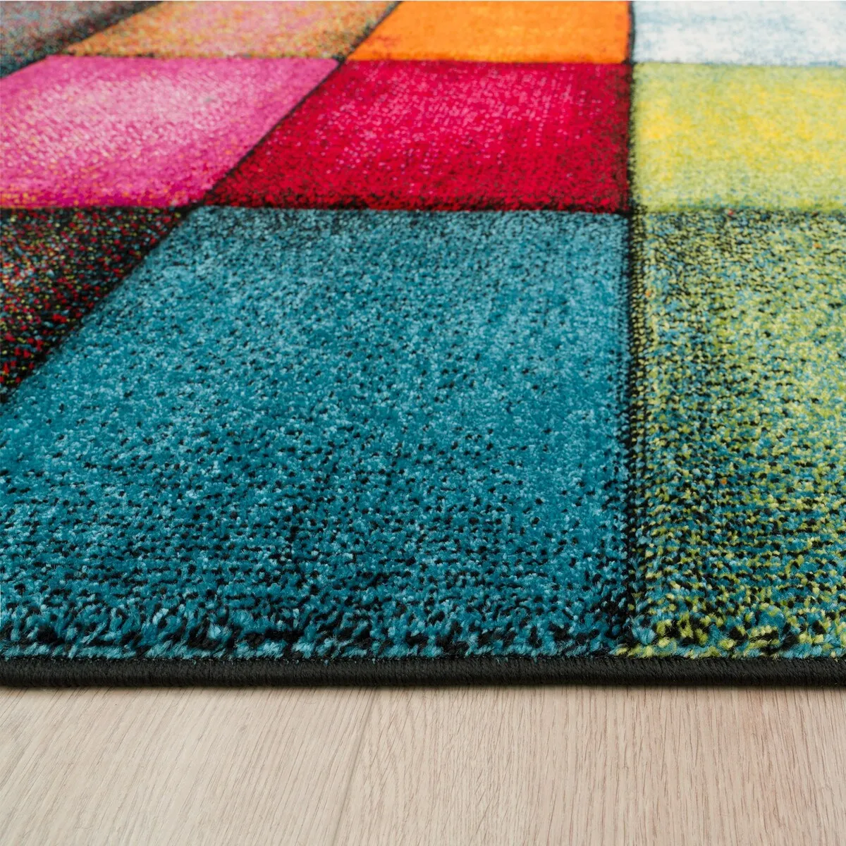 Colorful Area Rug Checkered With Multicolor Squares