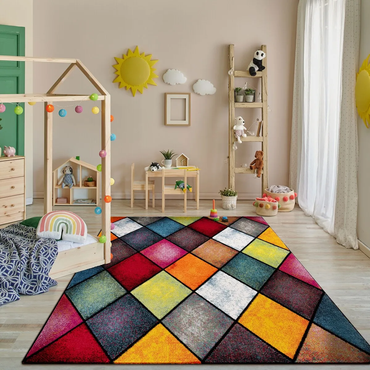Colorful Area Rug With Modern Diamond Pattern