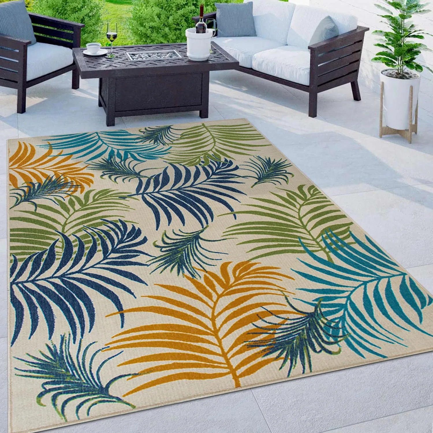 Contemporary Floral Leaves Flatweave Indoor/Outdoor Area Rug
