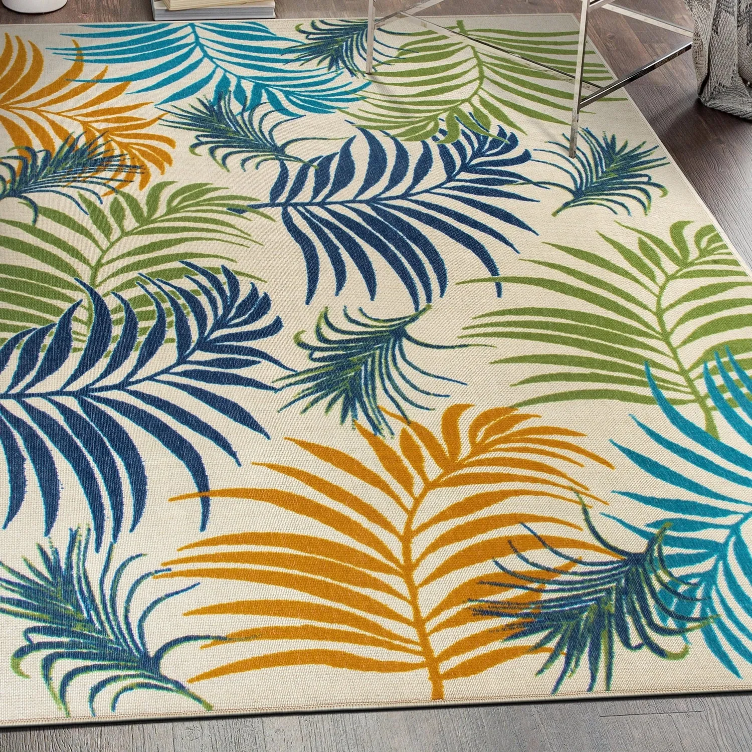 Contemporary Floral Leaves Flatweave Indoor/Outdoor Area Rug