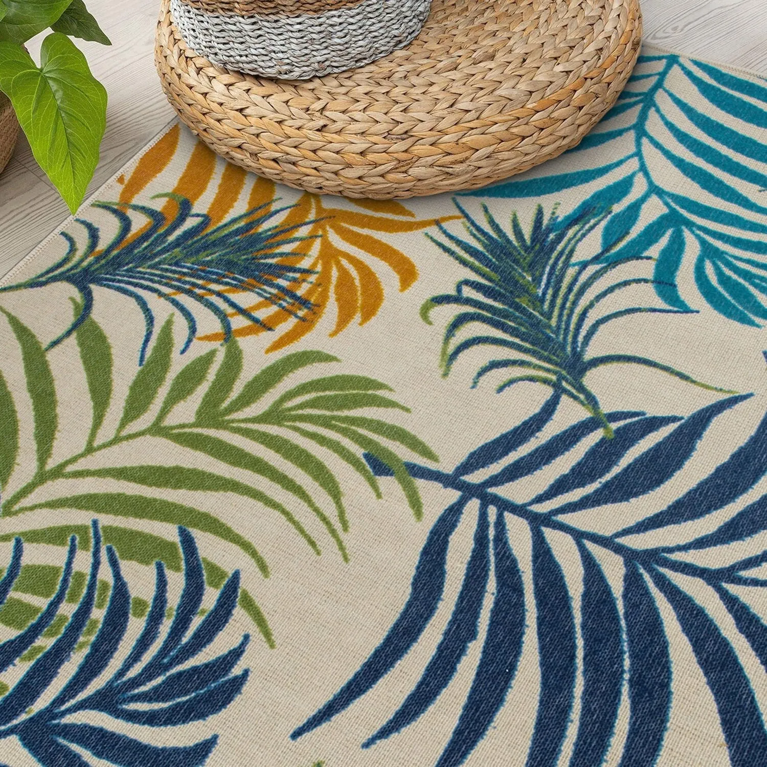 Contemporary Floral Leaves Flatweave Indoor/Outdoor Area Rug