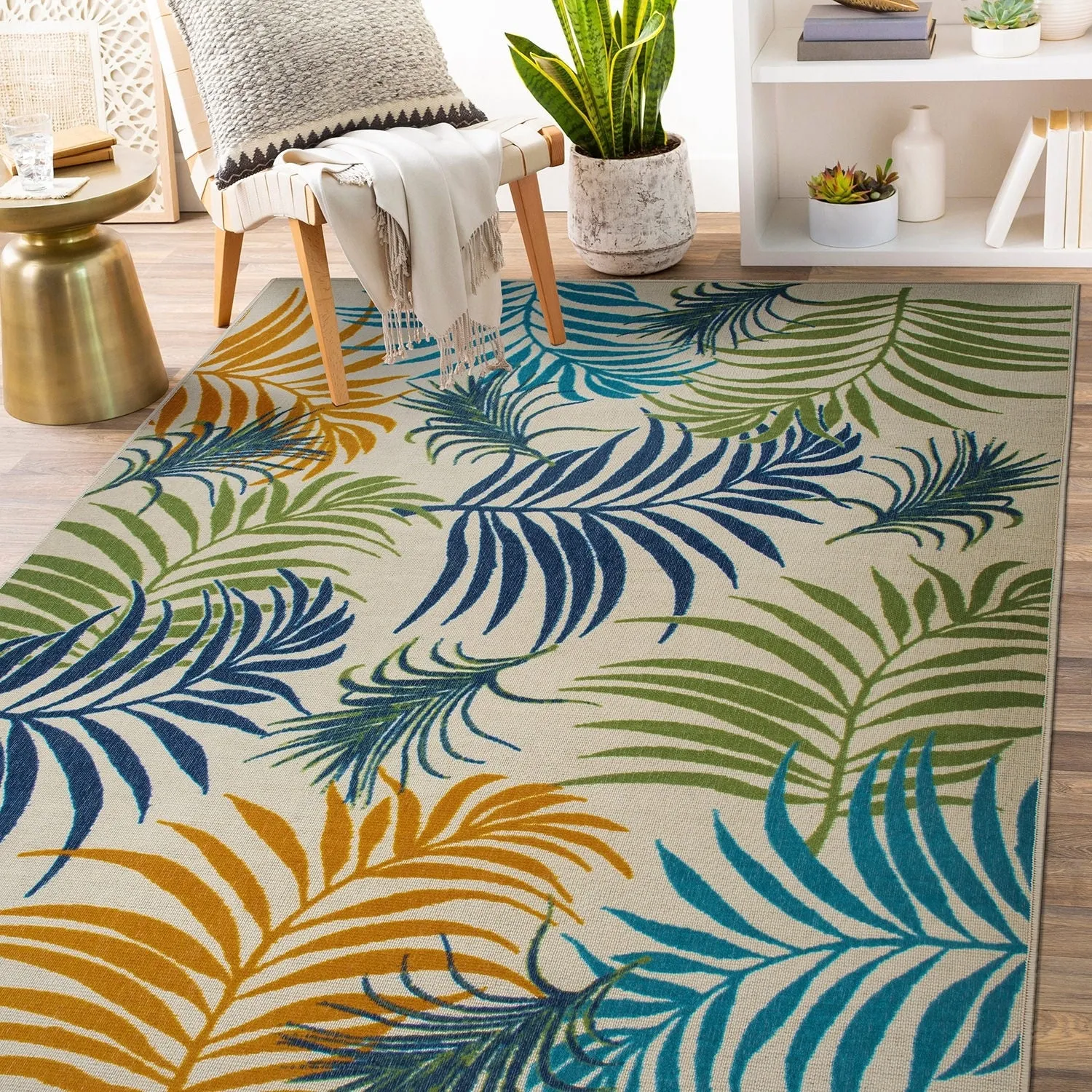 Contemporary Floral Leaves Flatweave Indoor/Outdoor Area Rug