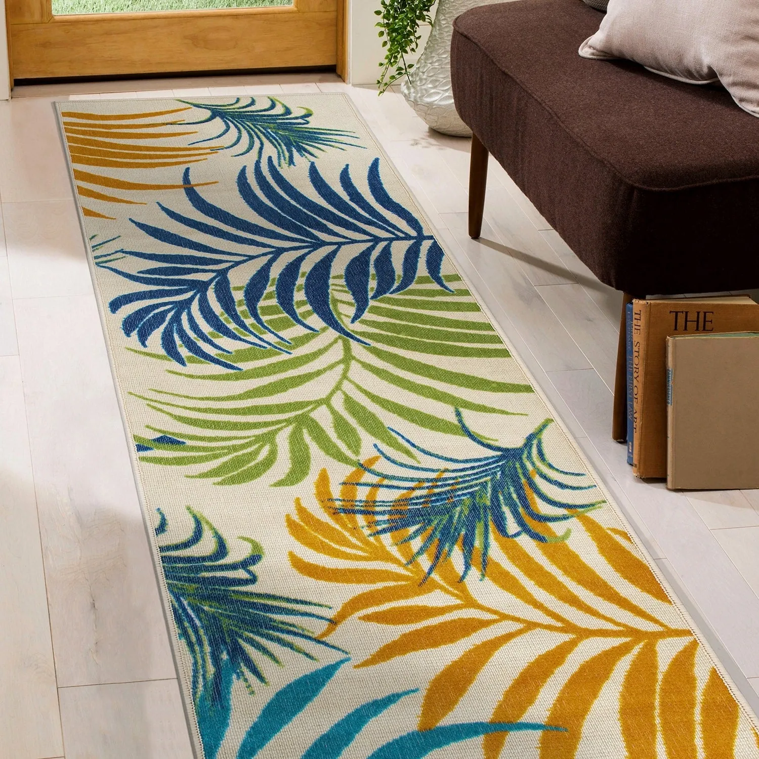 Contemporary Floral Leaves Flatweave Indoor/Outdoor Area Rug