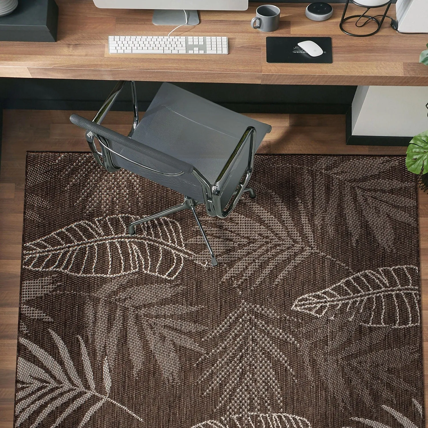 Contemporary Floral Leaves Indoor/Outdoor Flatweave Waterproof Backyard Patio Area Rug