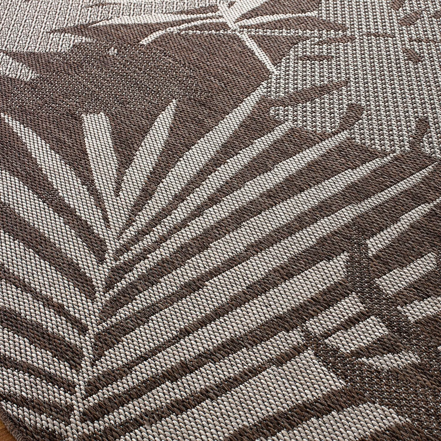 Contemporary Floral Leaves Indoor/Outdoor Flatweave Waterproof Backyard Patio Area Rug
