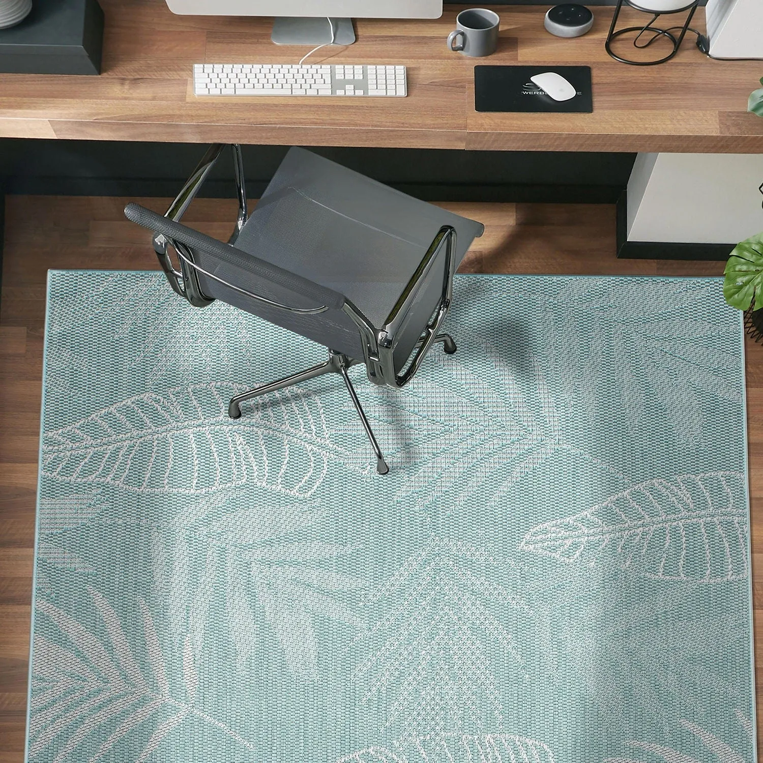 Contemporary Floral Leaves Indoor/Outdoor Flatweave Waterproof Backyard Patio Area Rug
