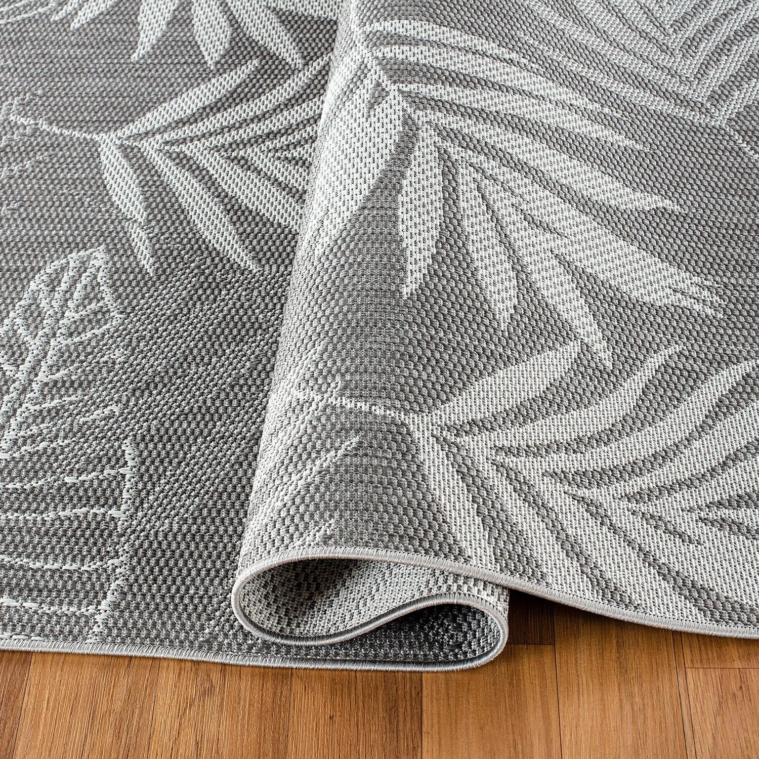 Contemporary Floral Leaves Indoor/Outdoor Flatweave Waterproof Backyard Patio Area Rug