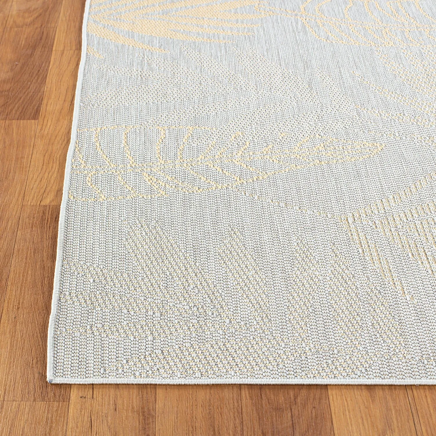 Contemporary Floral Leaves Indoor/Outdoor Flatweave Waterproof Backyard Patio Area Rug