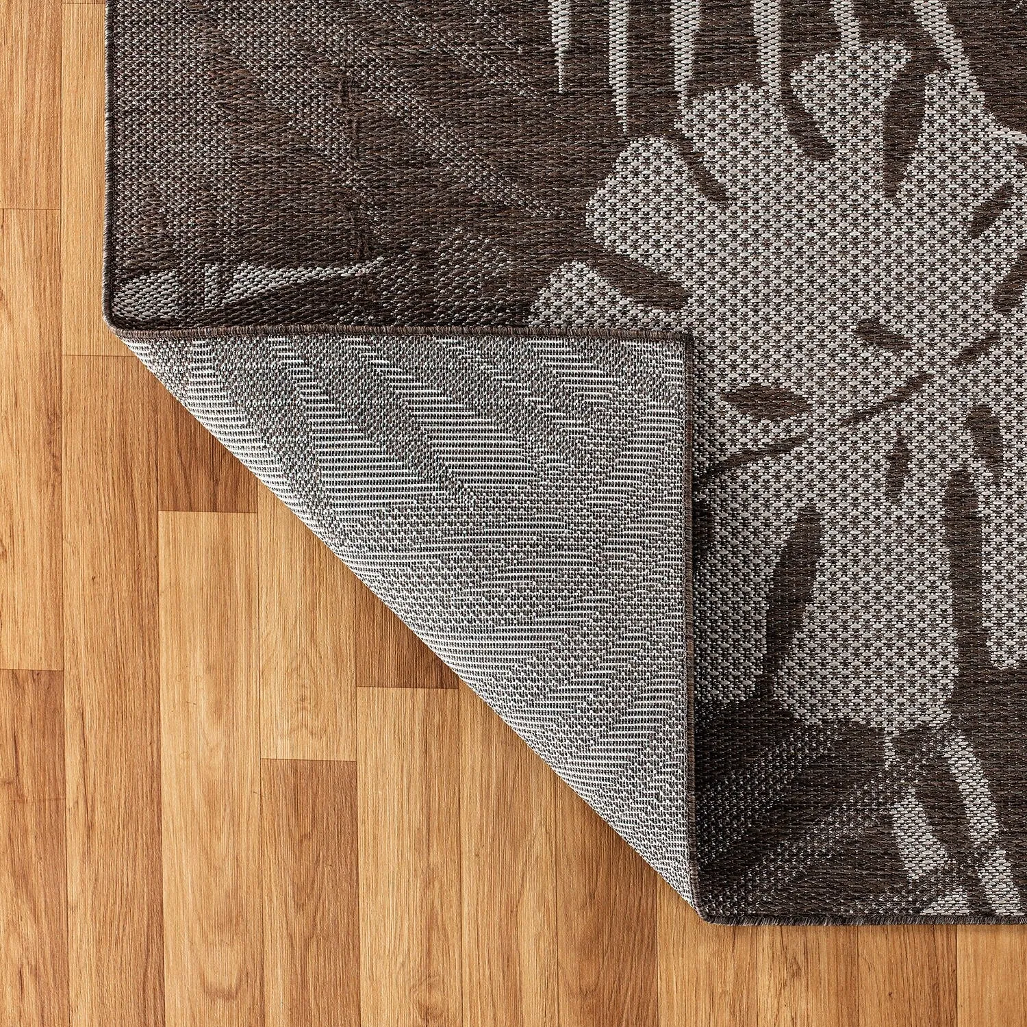 Contemporary Floral Leaves Indoor/Outdoor Flatweave Waterproof Backyard Patio Area Rug