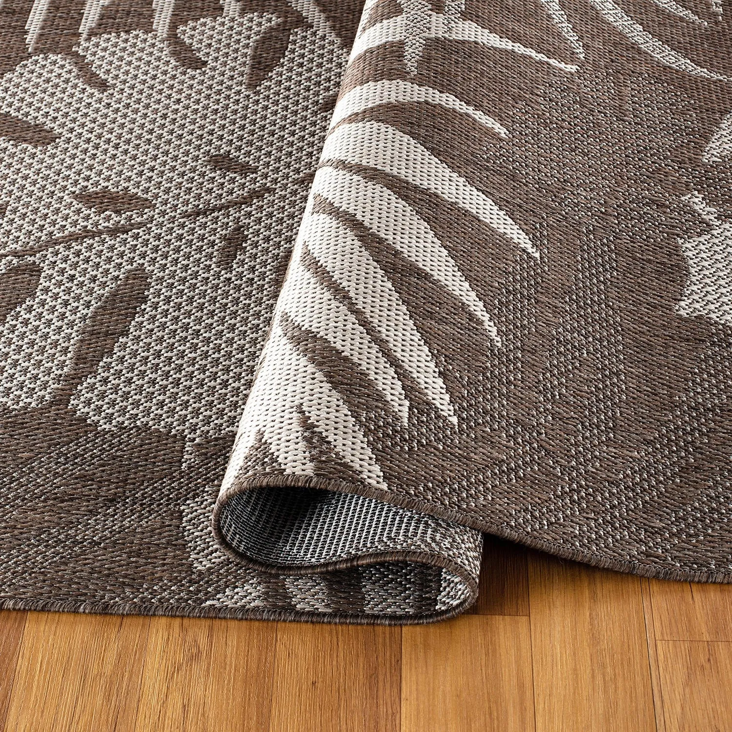 Contemporary Floral Leaves Indoor/Outdoor Flatweave Waterproof Backyard Patio Area Rug