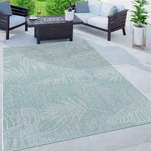 Contemporary Floral Leaves Indoor/Outdoor Flatweave Waterproof Backyard Patio Area Rug