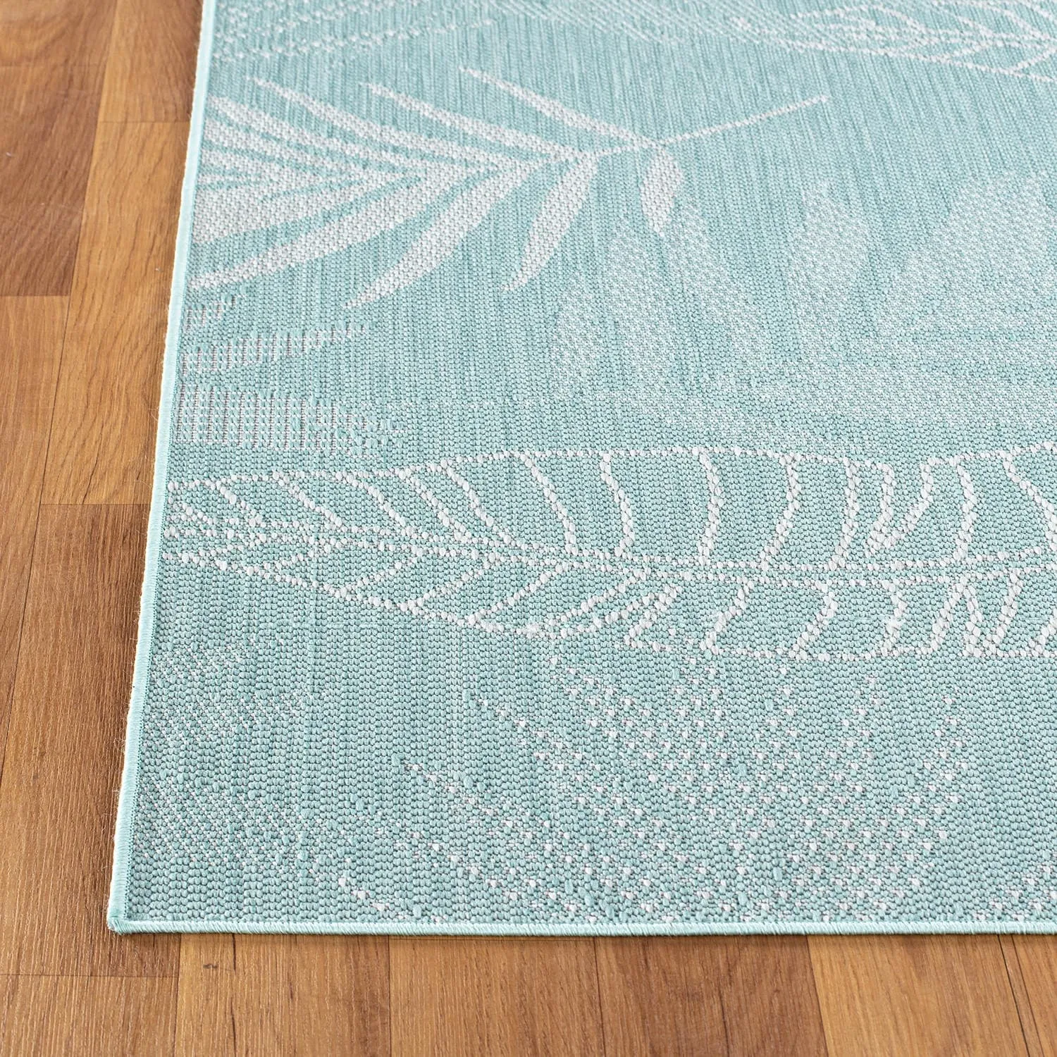 Contemporary Floral Leaves Indoor/Outdoor Flatweave Waterproof Backyard Patio Area Rug