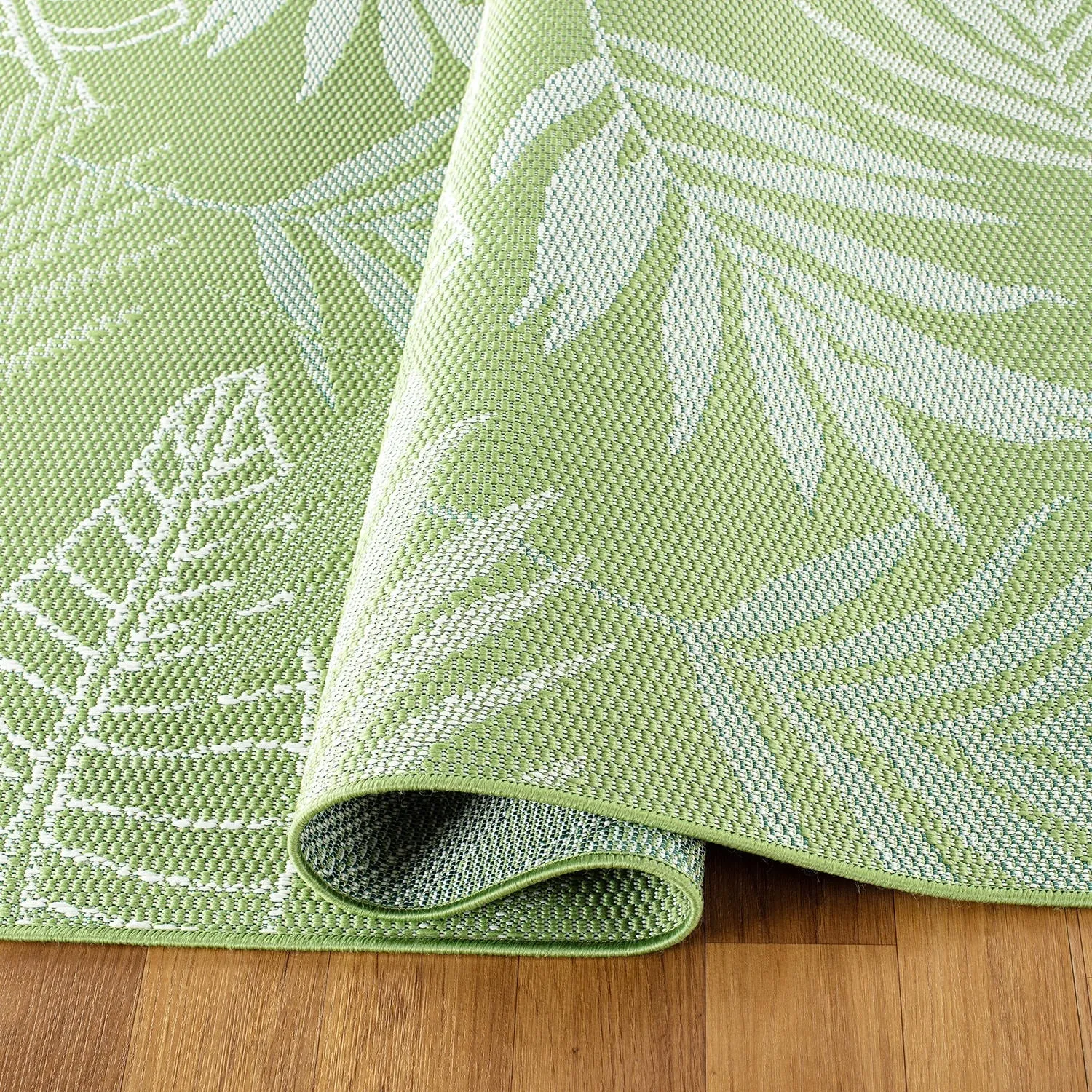 Contemporary Floral Leaves Indoor/Outdoor Flatweave Waterproof Backyard Patio Area Rug