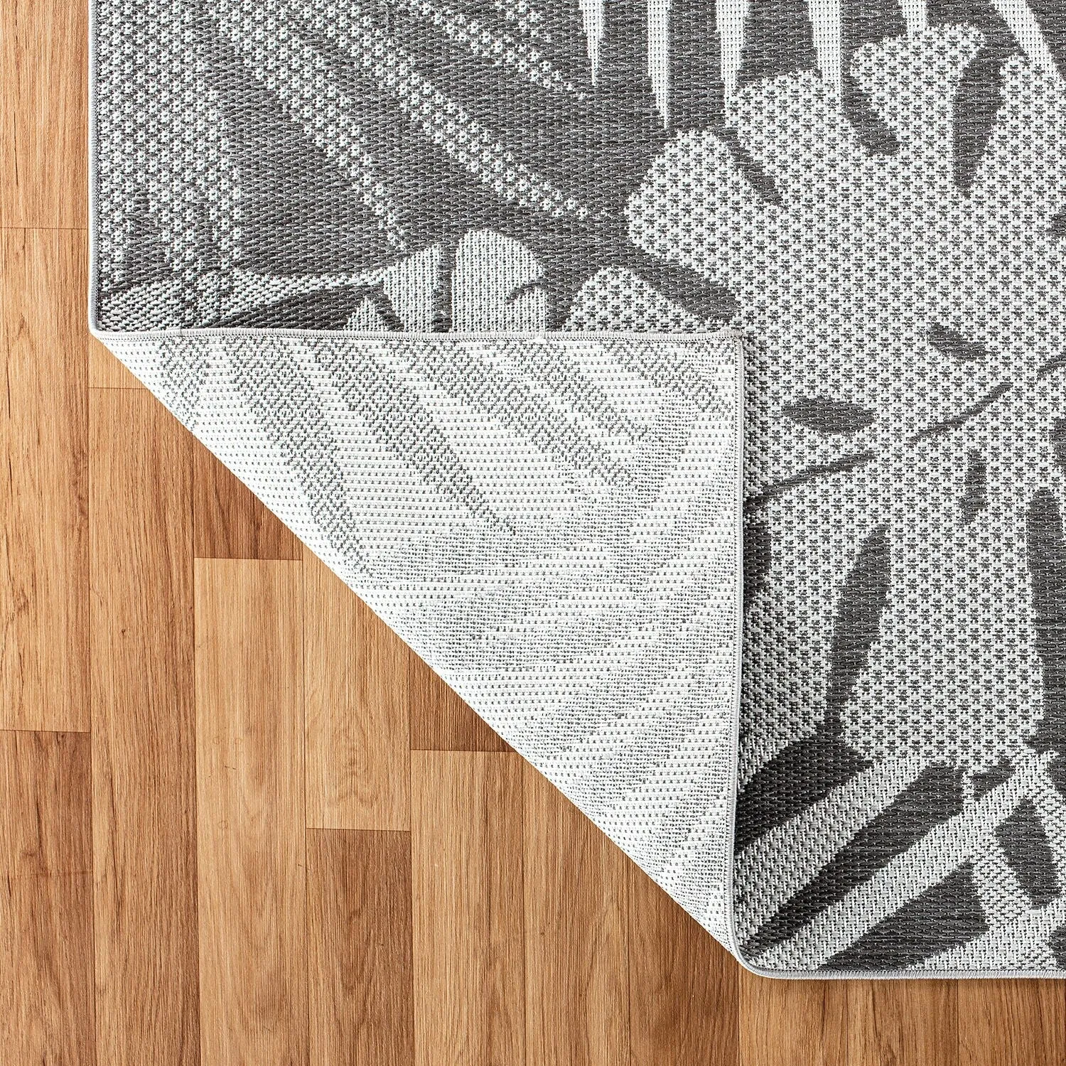 Contemporary Floral Leaves Indoor/Outdoor Flatweave Waterproof Backyard Patio Area Rug