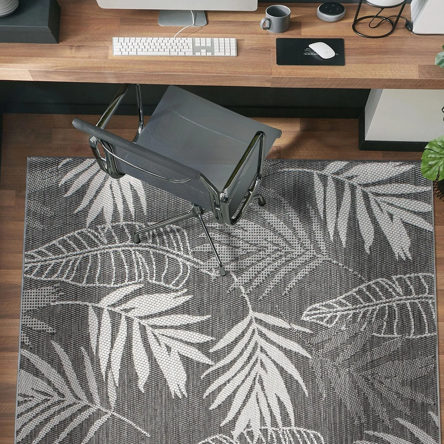 Contemporary Floral Leaves Indoor/Outdoor Flatweave Waterproof Backyard Patio Area Rug
