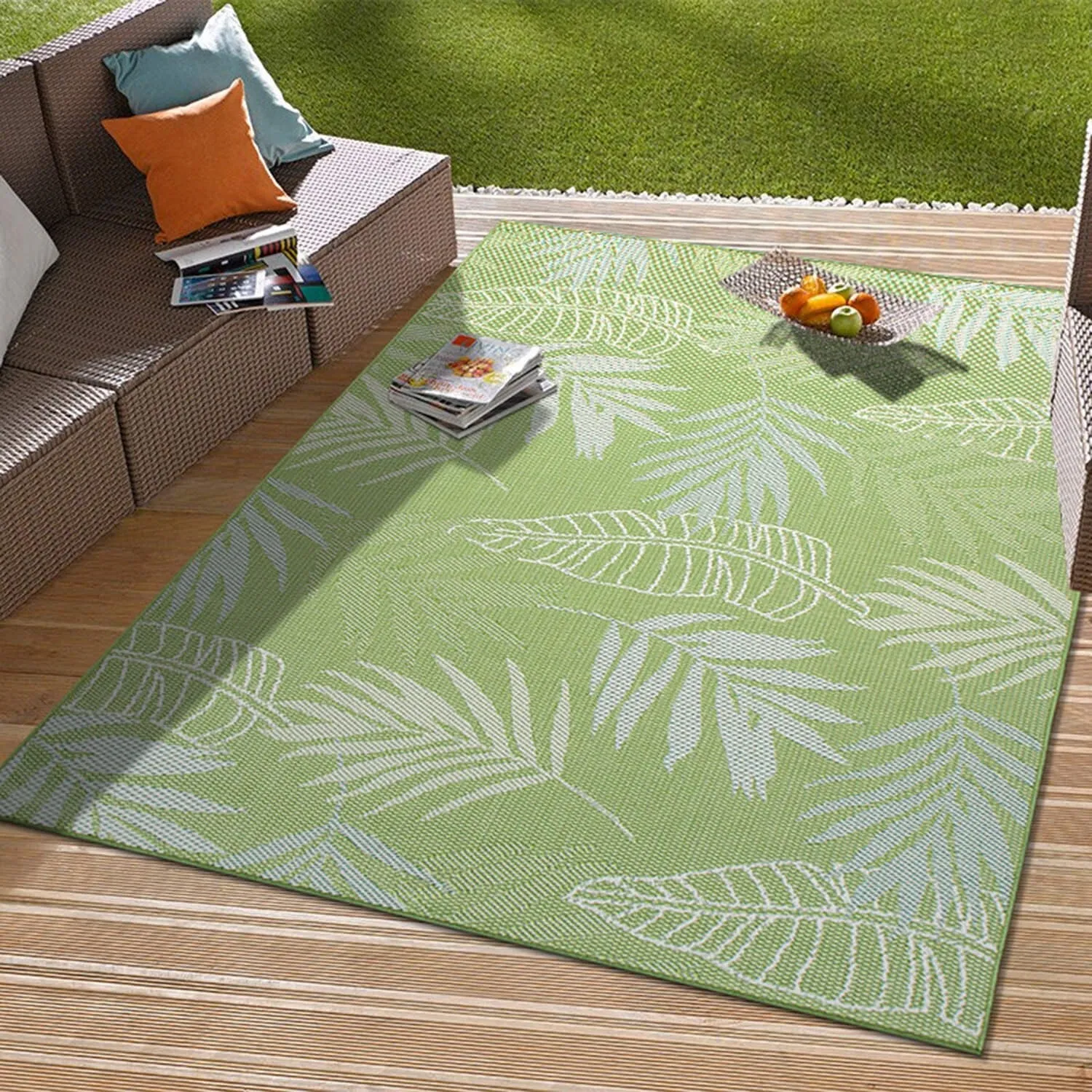 Contemporary Floral Leaves Indoor/Outdoor Flatweave Waterproof Backyard Patio Area Rug