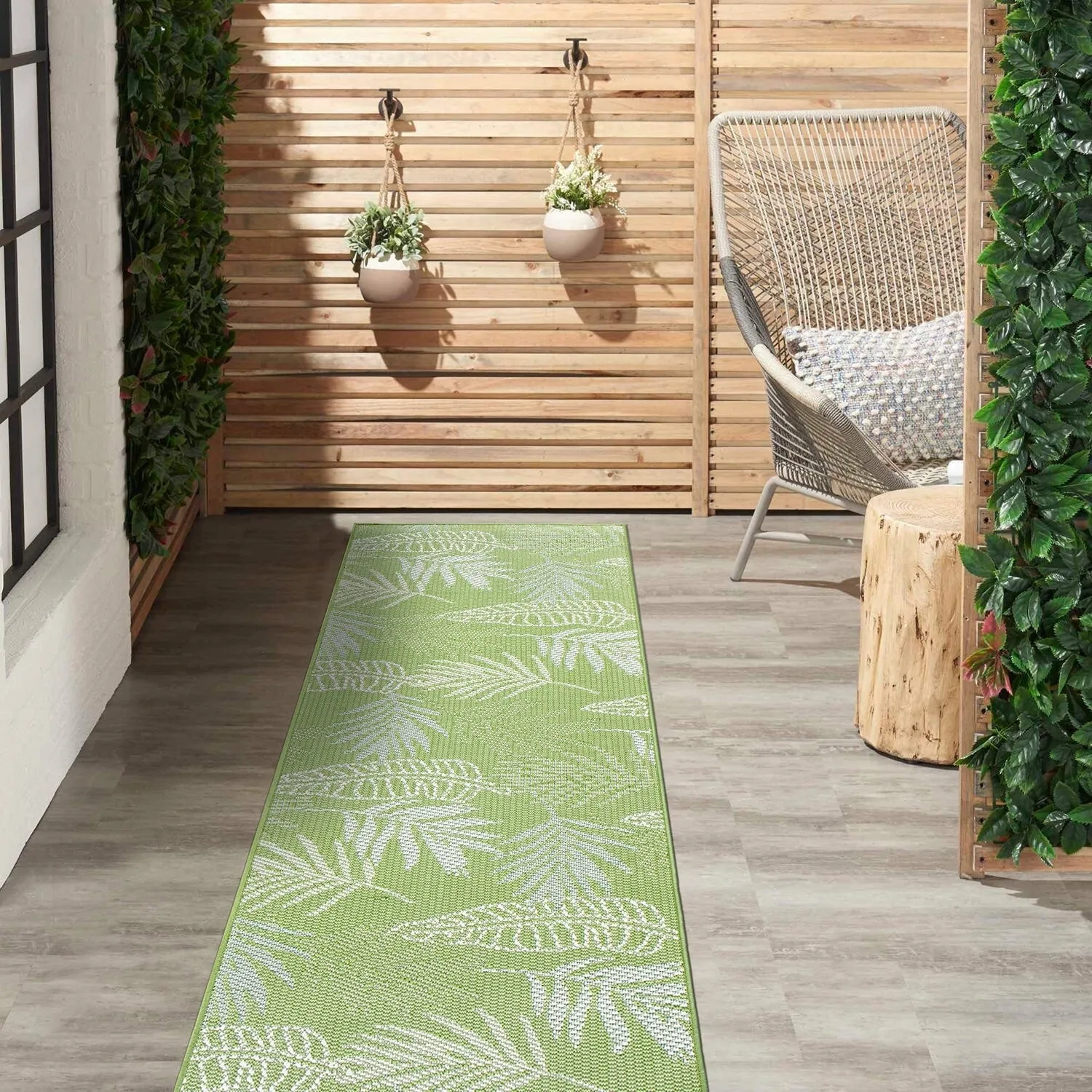 Contemporary Floral Leaves Indoor/Outdoor Flatweave Waterproof Backyard Patio Area Rug