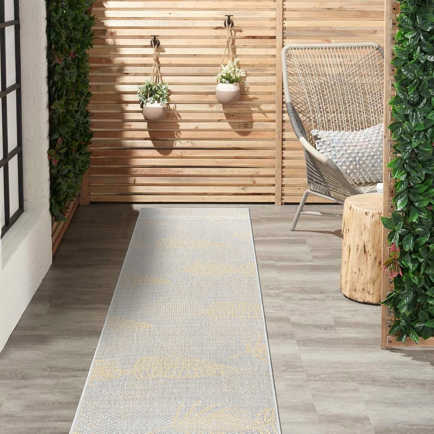 Contemporary Floral Leaves Indoor/Outdoor Flatweave Waterproof Backyard Patio Area Rug