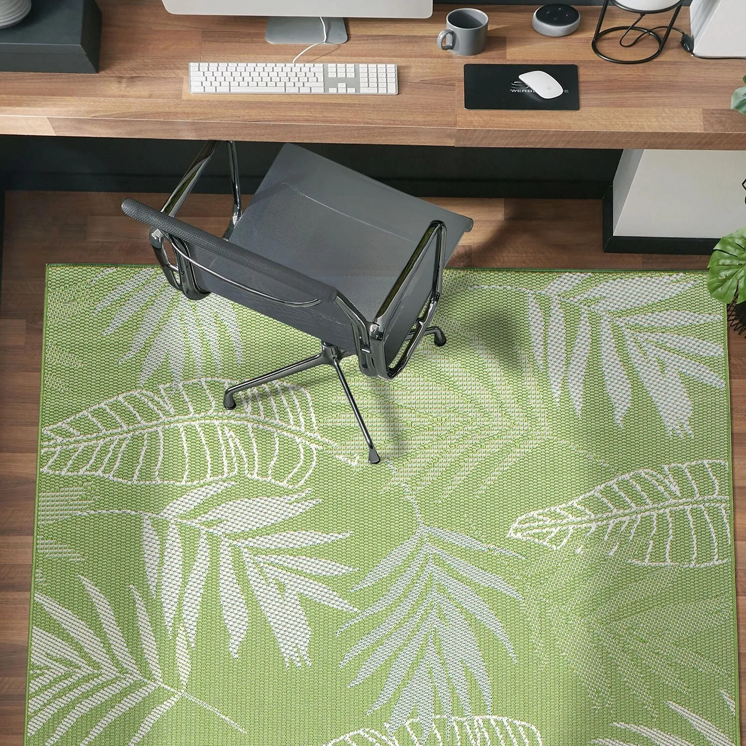 Contemporary Floral Leaves Indoor/Outdoor Flatweave Waterproof Backyard Patio Area Rug