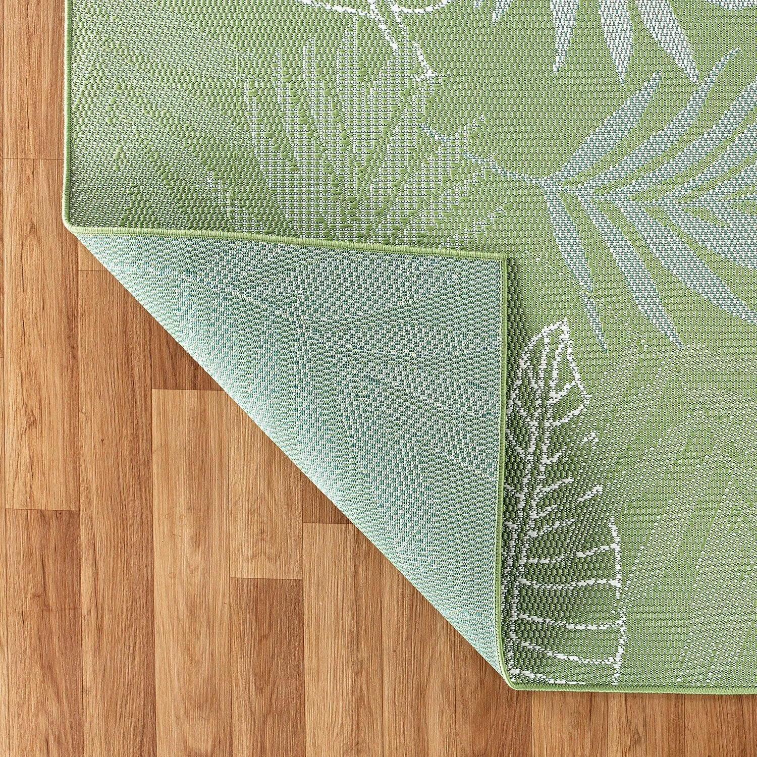 Contemporary Floral Leaves Indoor/Outdoor Flatweave Waterproof Backyard Patio Area Rug