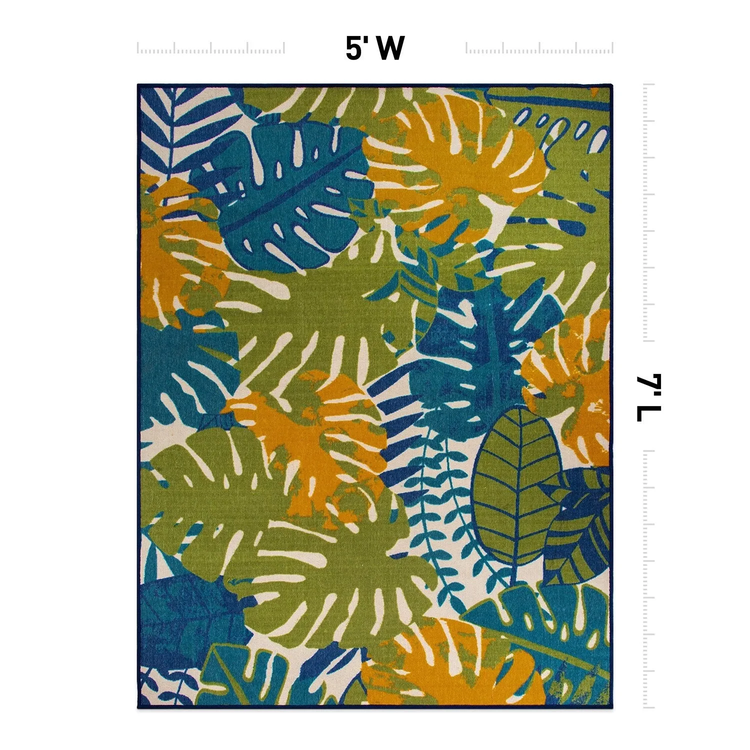 Contemporary Tropical Leaves Flatweave Indoor/Outdoor Area Rug