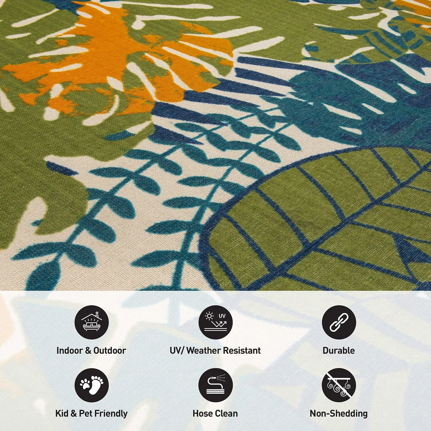 Contemporary Tropical Leaves Flatweave Indoor/Outdoor Area Rug